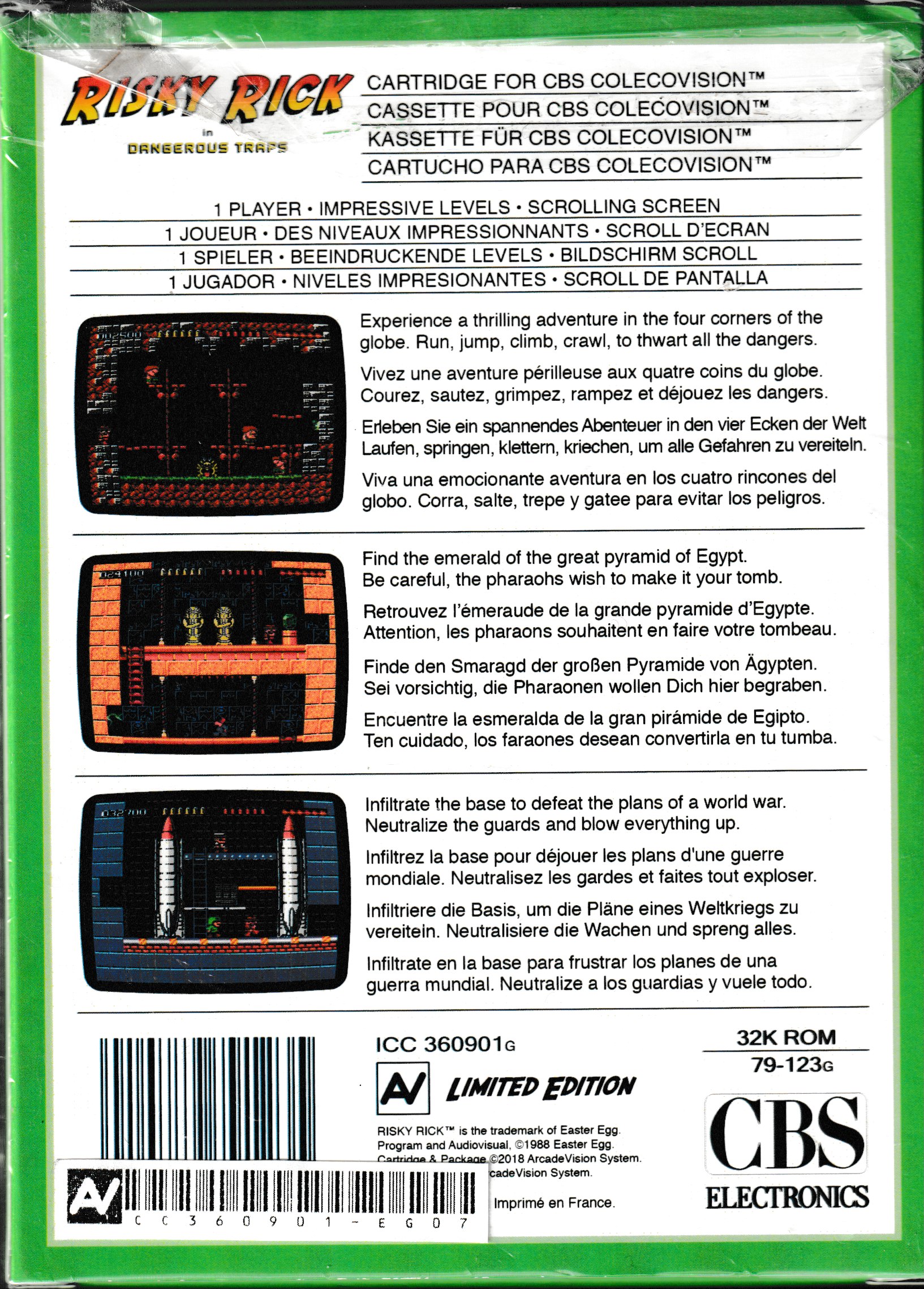 Risky Rick In Dangerous Traps (Green) US Back Box Art