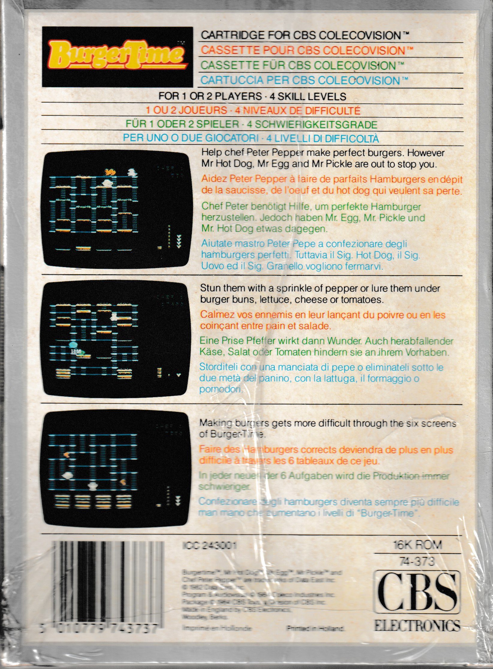 BurgerTime (EU) US Back Box Art