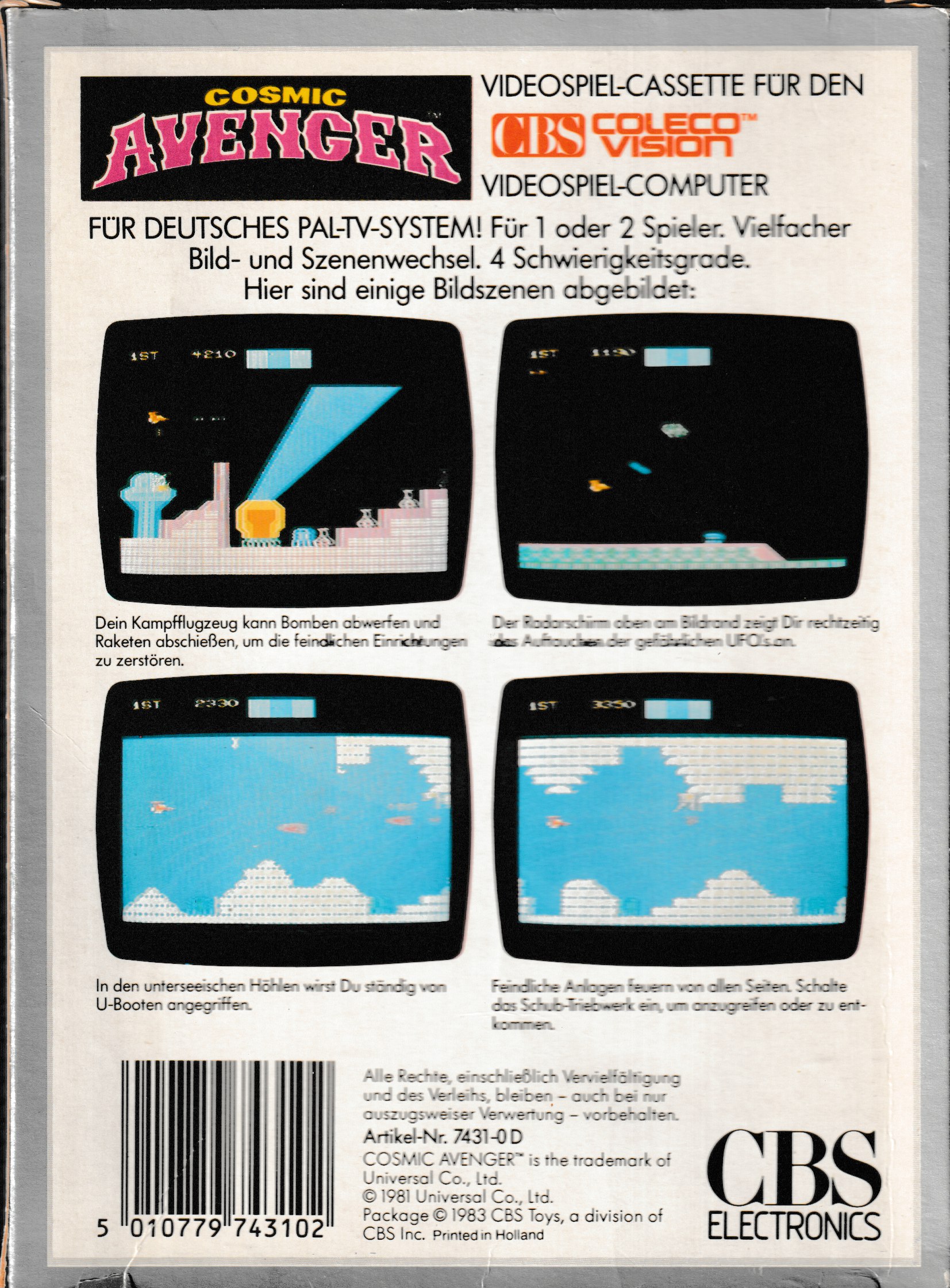 Cosmic Avenger (DE) US Back Box Art