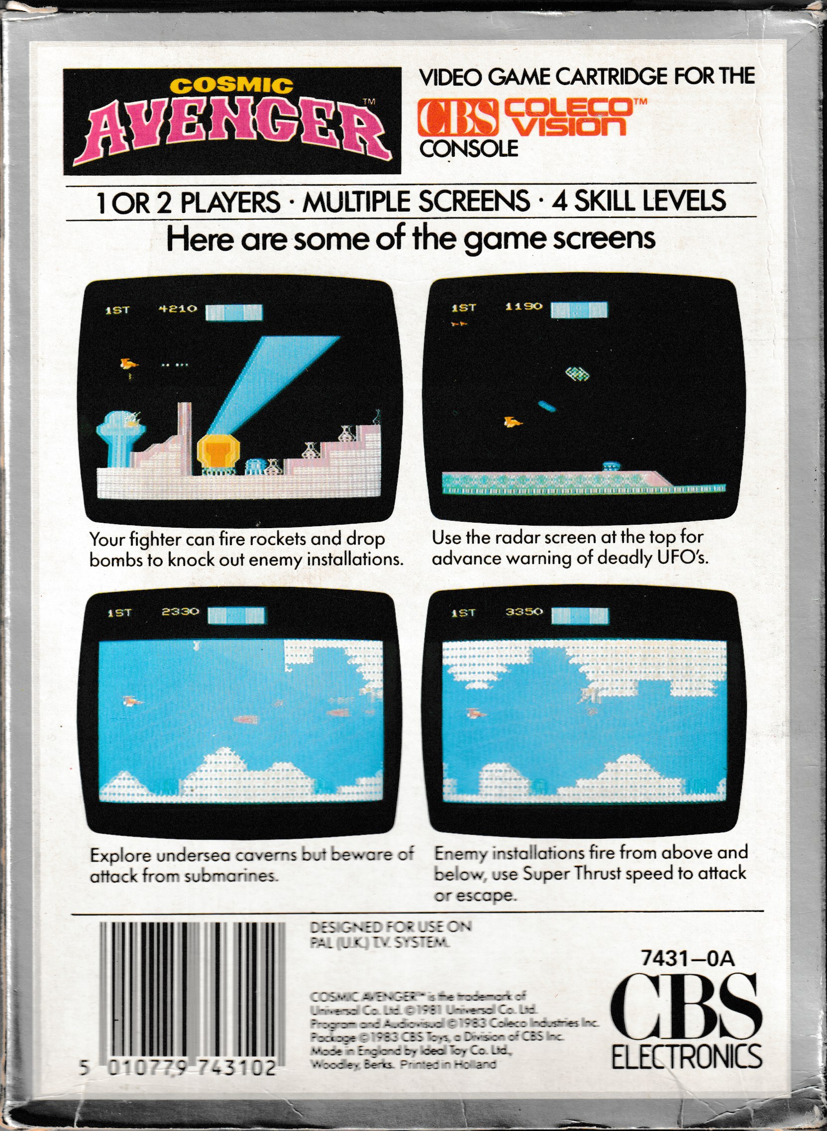 Cosmic Avenger (UK) US Back Box Art