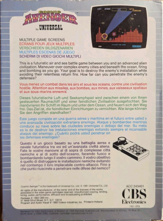 Cosmic Avenger (EU) US Back Box Art