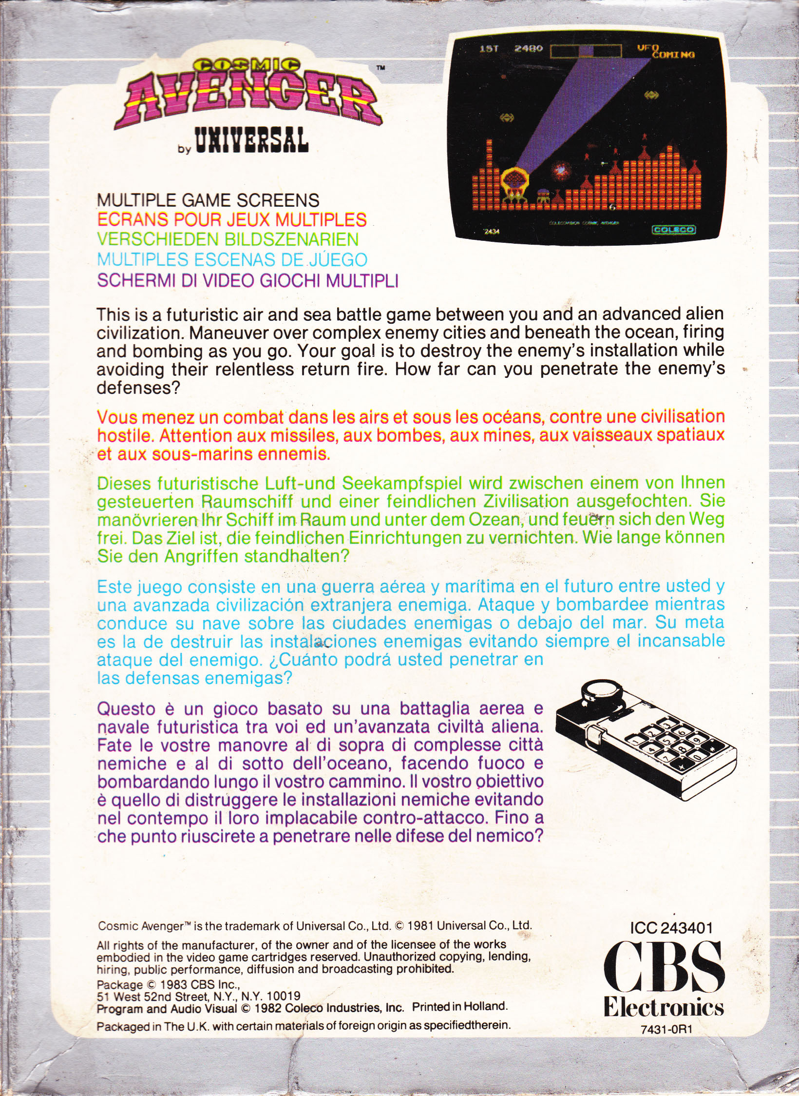 Cosmic Avenger (EU) US Back Box Art