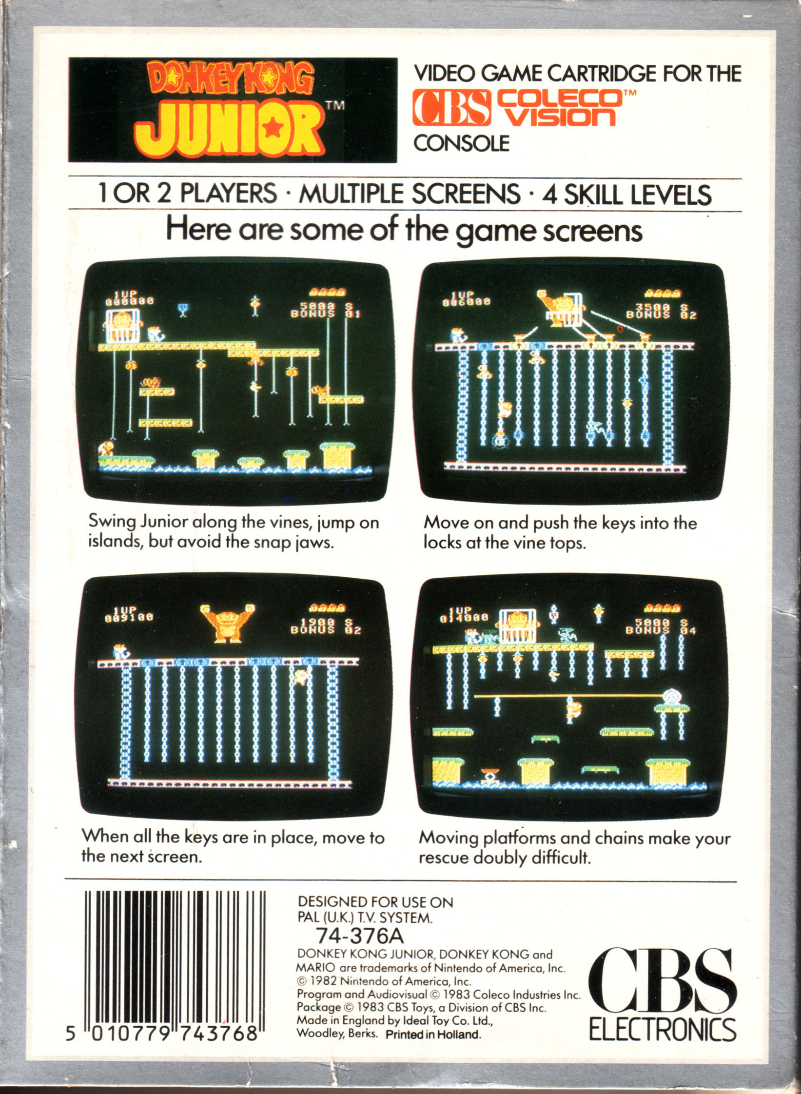 Donkey Kong Junior (UK) US Back Box Art