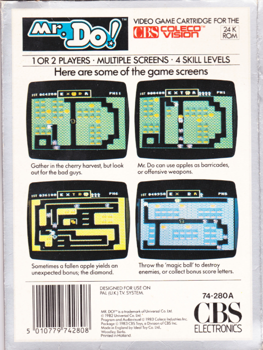 Mr. Do! (UK) US Back Box Art