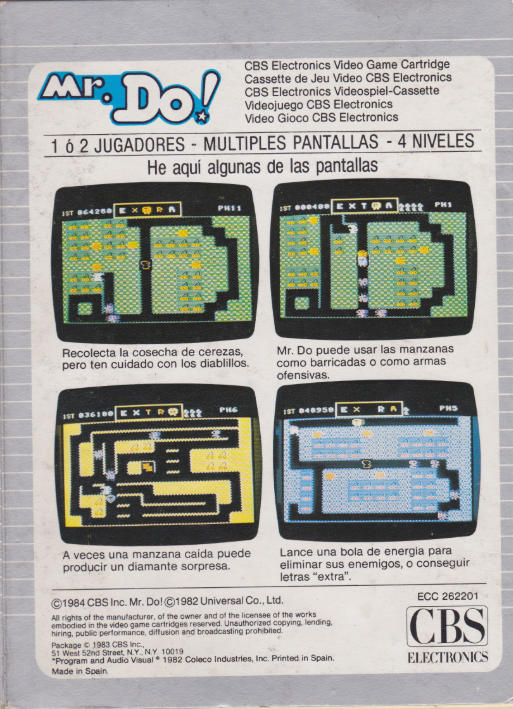 Mr. Do! (ES) US Back Box Art