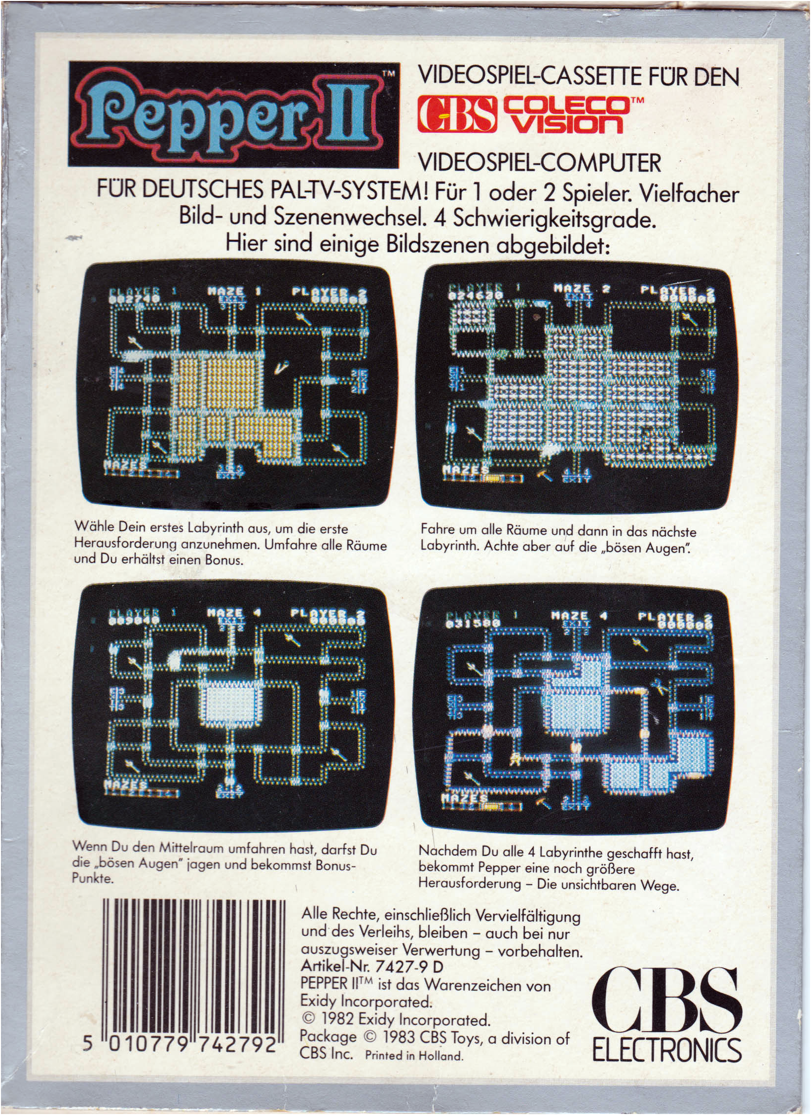 Pepper II (DE) US Back Box Art