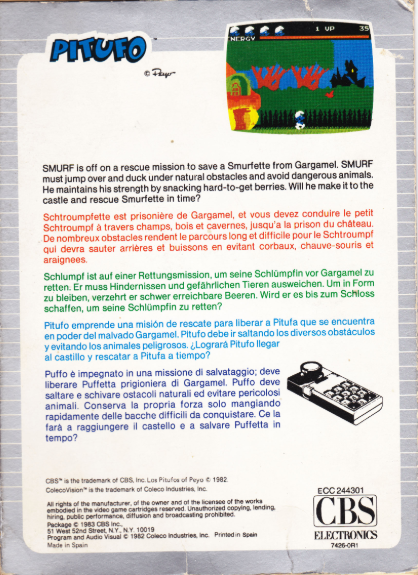Smurf - Rescue in Gargamel's Castle (Pitufo) (EU) US Back Box Art