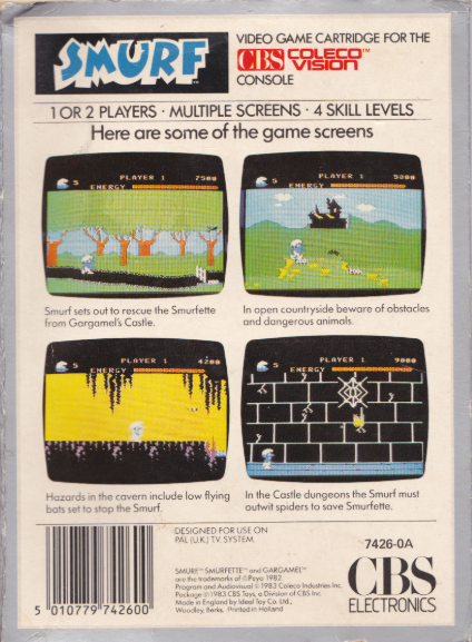 Smurf - Rescue in Gargamel's Castle (UK) US Back Box Art