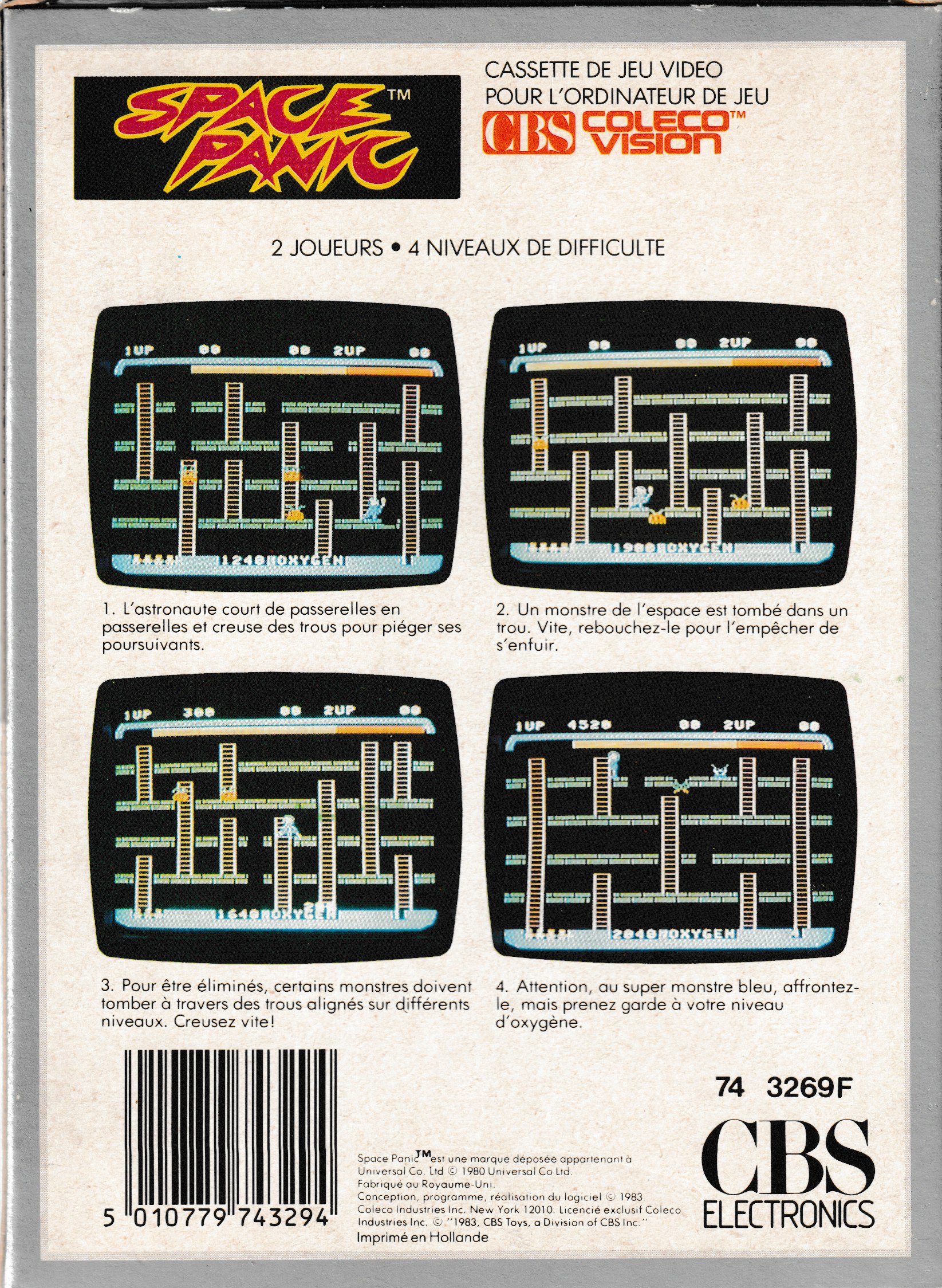 Space Panic (FR) US Back Box Art