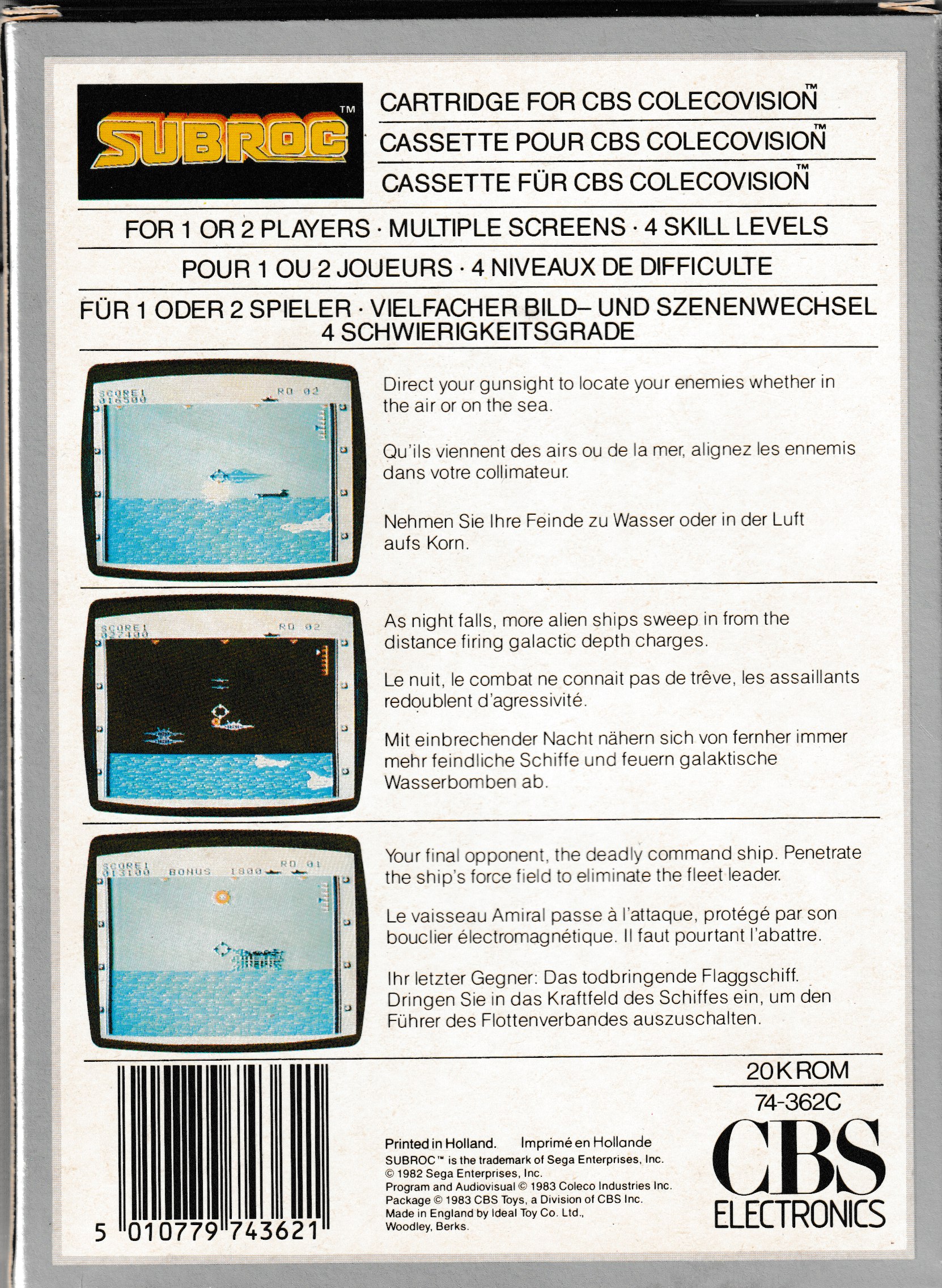 Subroc (EU) US Back Box Art