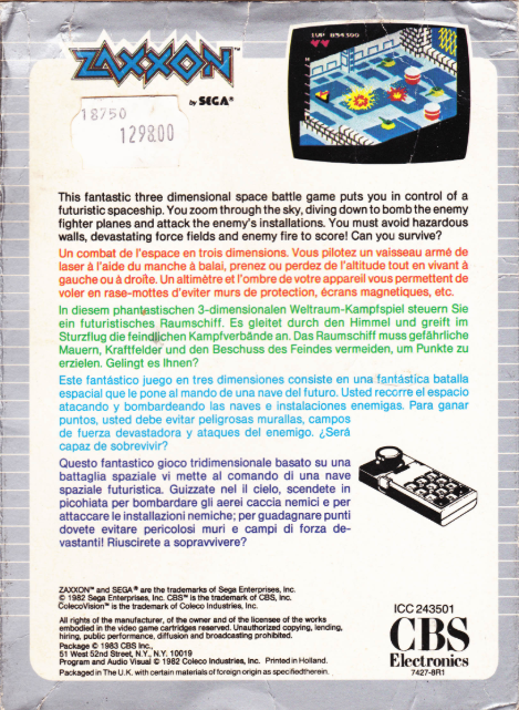 Zaxxon (EU) US Back Box Art