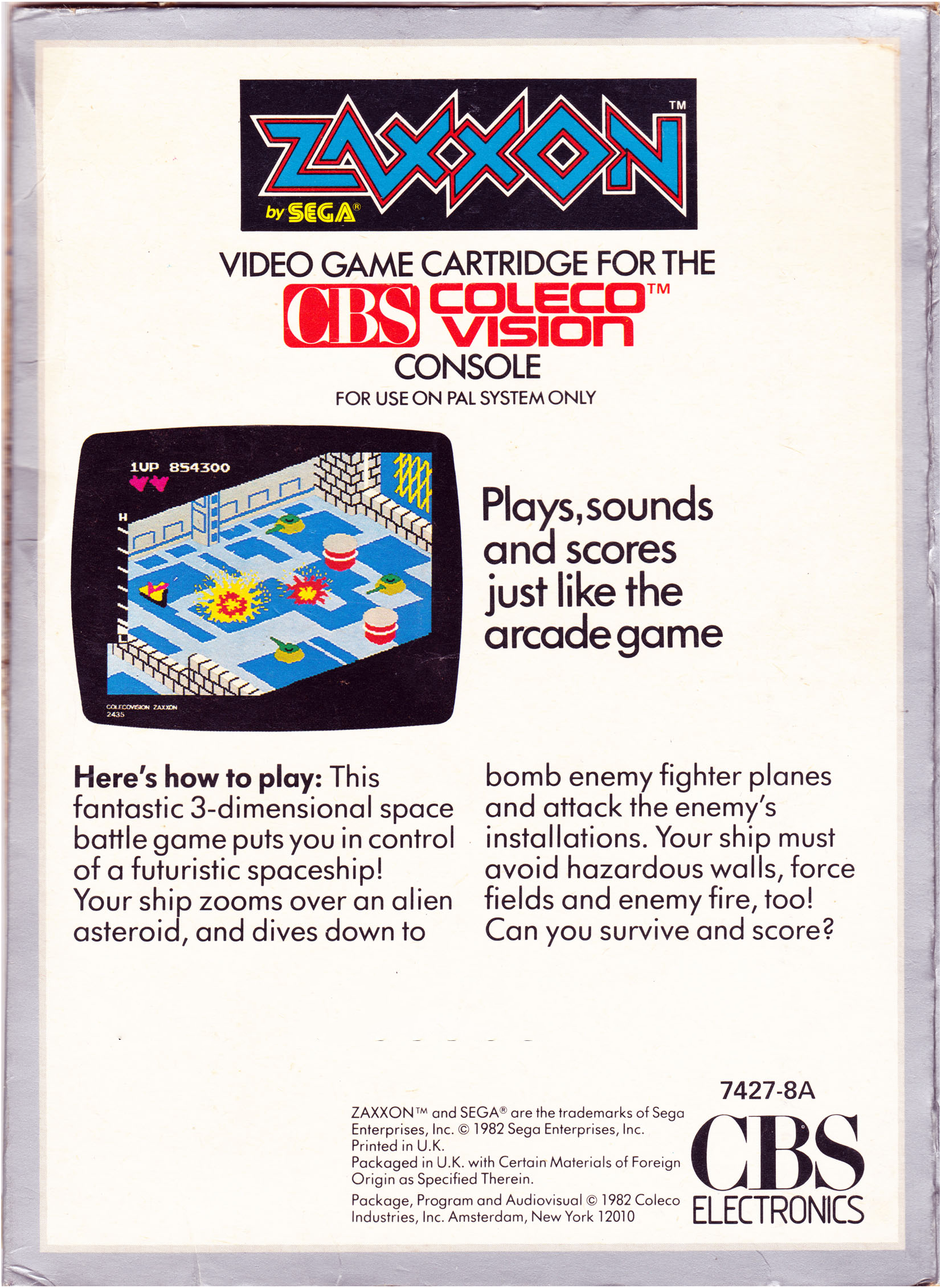 Zaxxon (UK) US Back Box Art