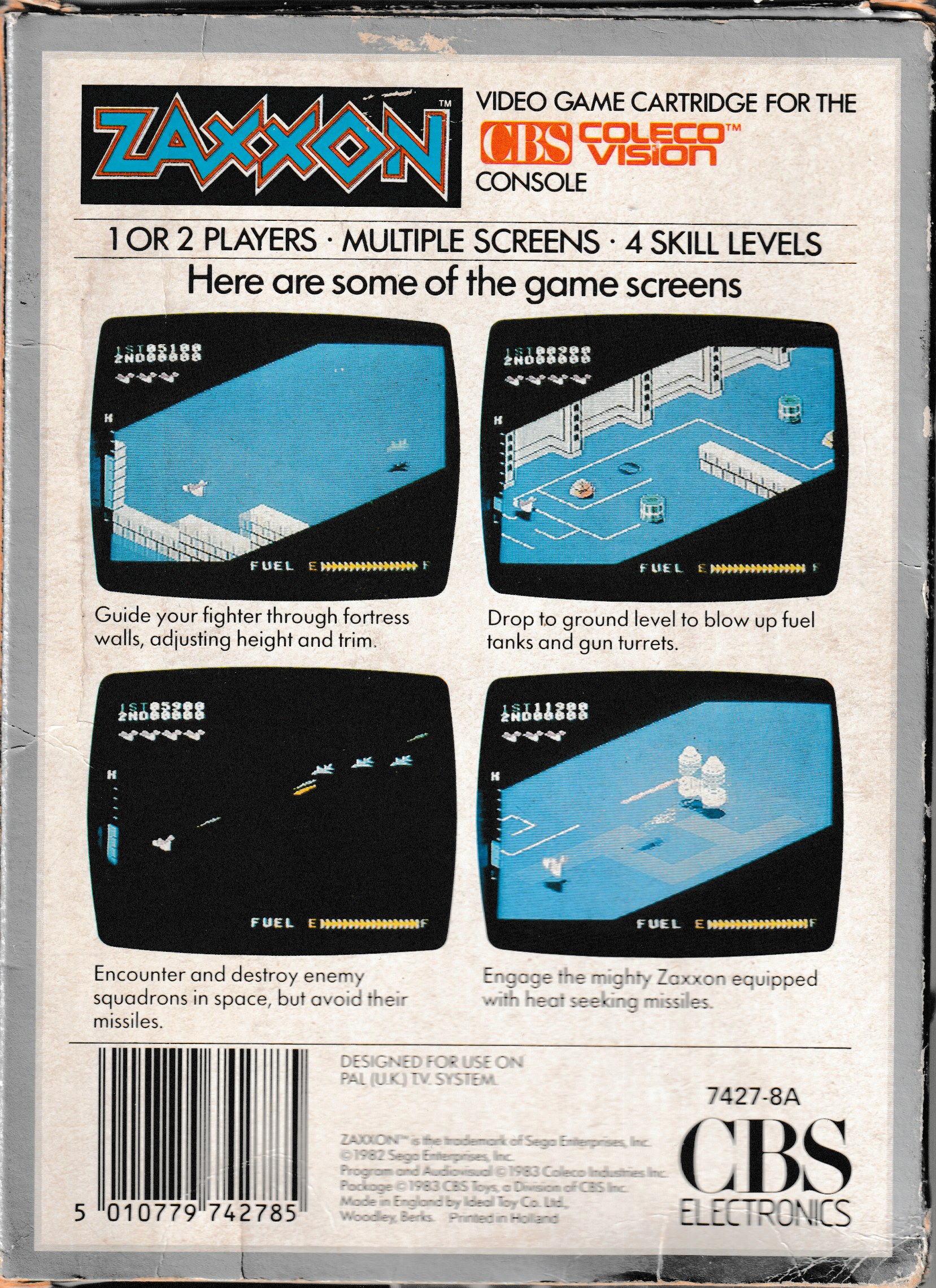 Zaxxon (UK) US Back Box Art