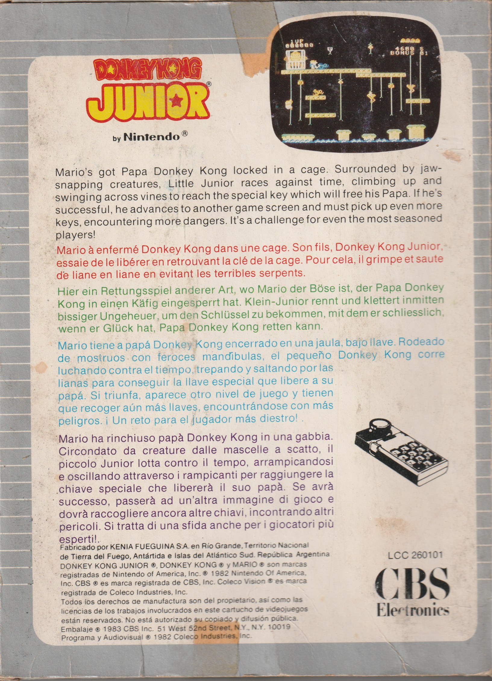 Donkey Kong Junior (AR) US Back Box Art