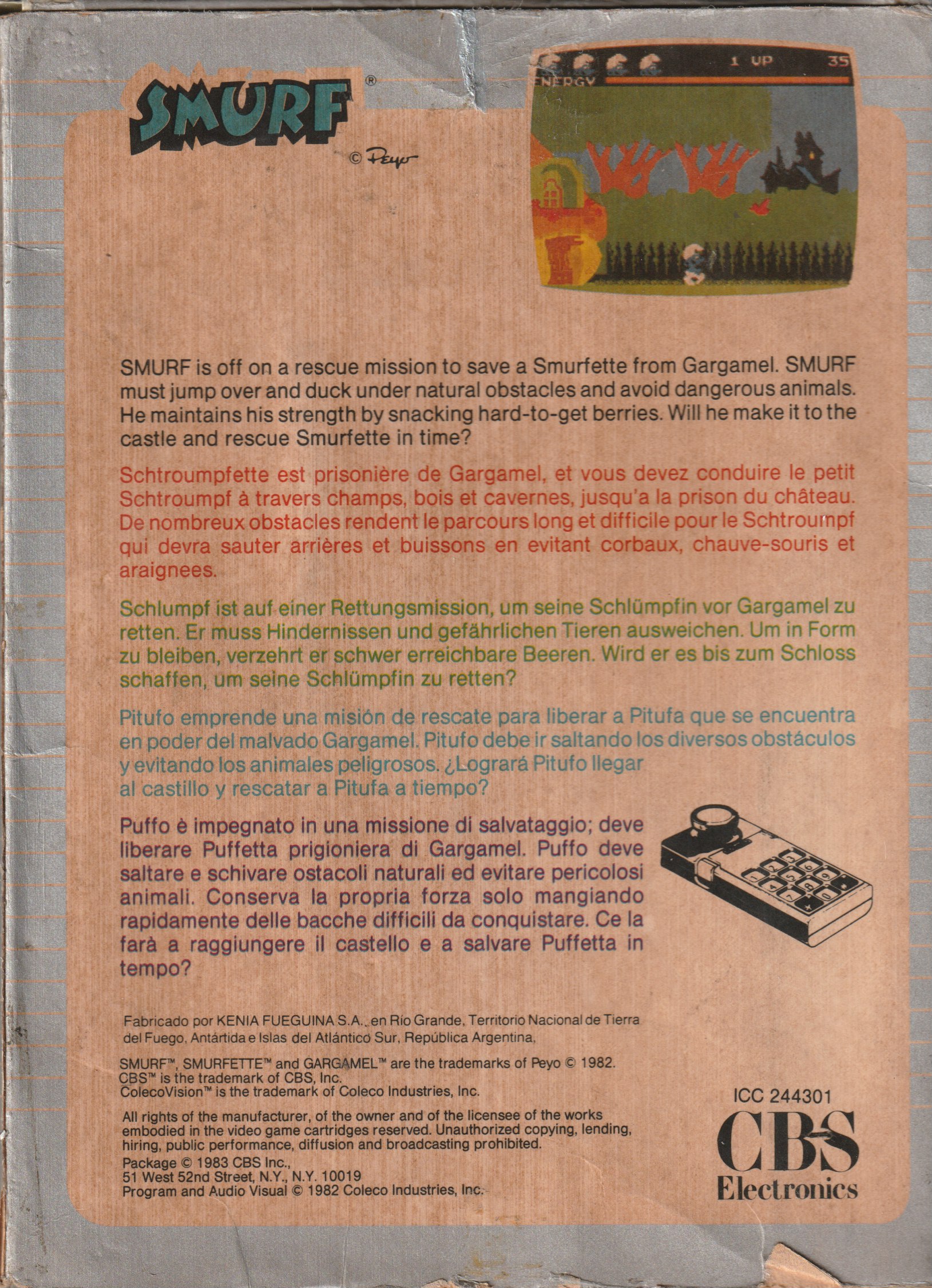 Smurf - Rescue in Gargamel's Castle (AR) AR Back Box Art