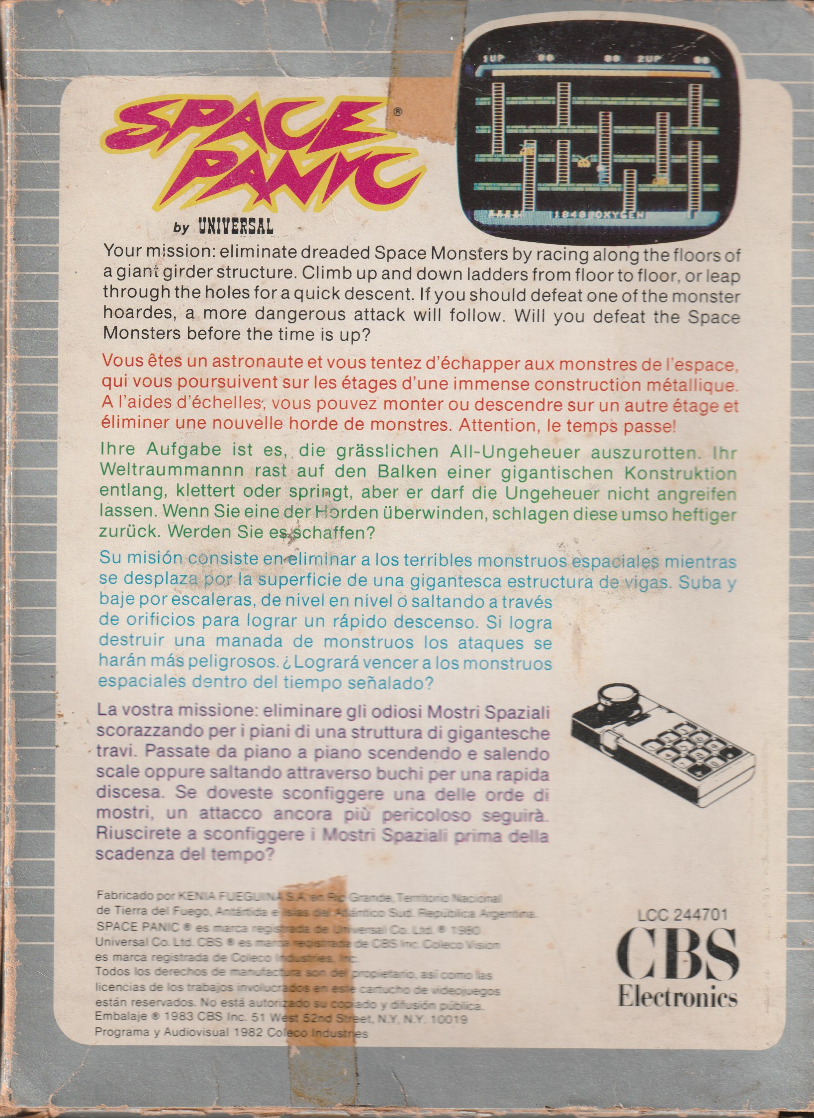 Space Panic (AR) US Back Box Art