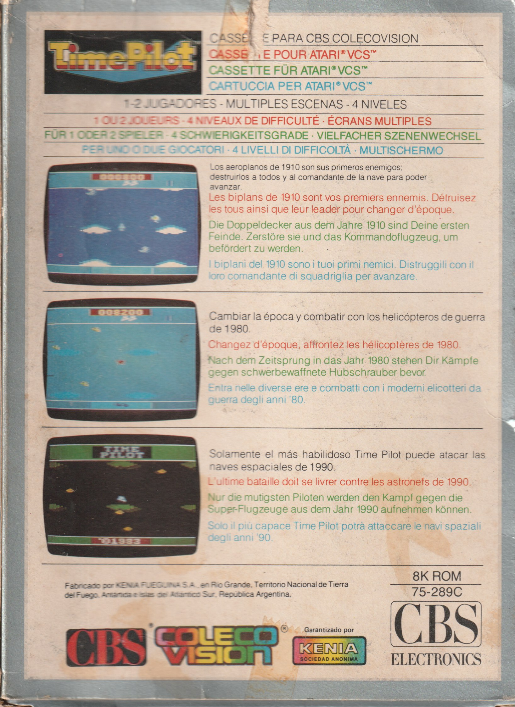 Time Pilot (AR) US Back Box Art