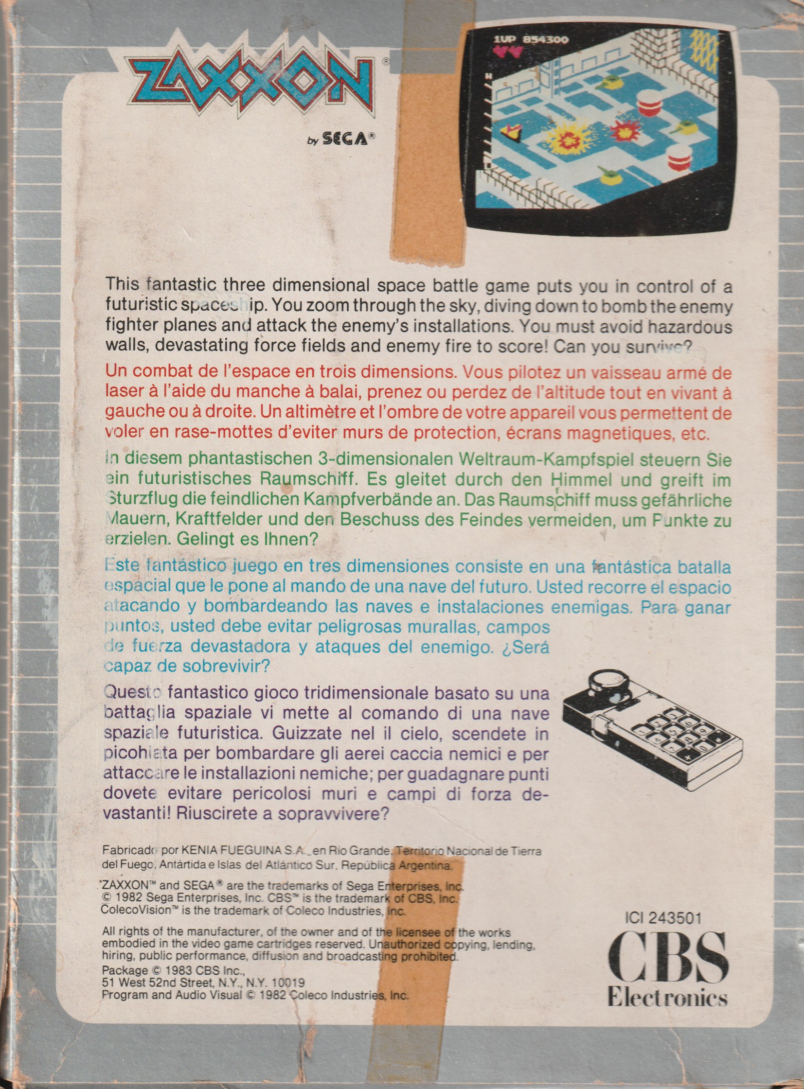 Zaxxon (AR) US Back Box Art
