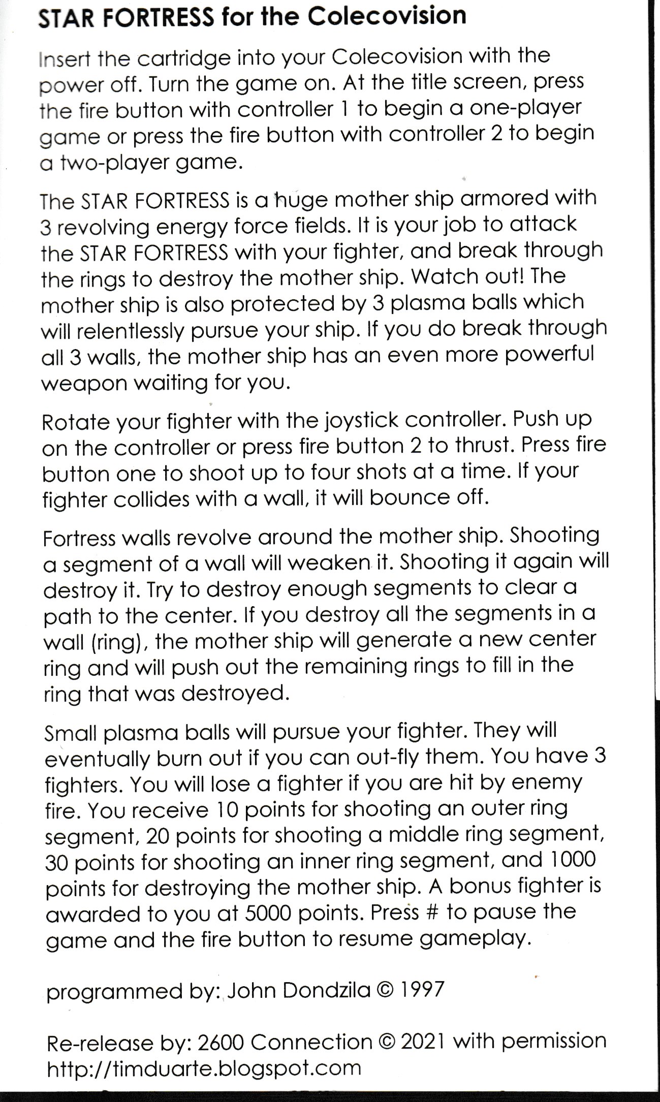 Star Fortress US User Manual