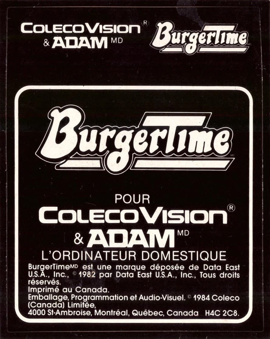 BurgerTime (CA) Cartridge Label