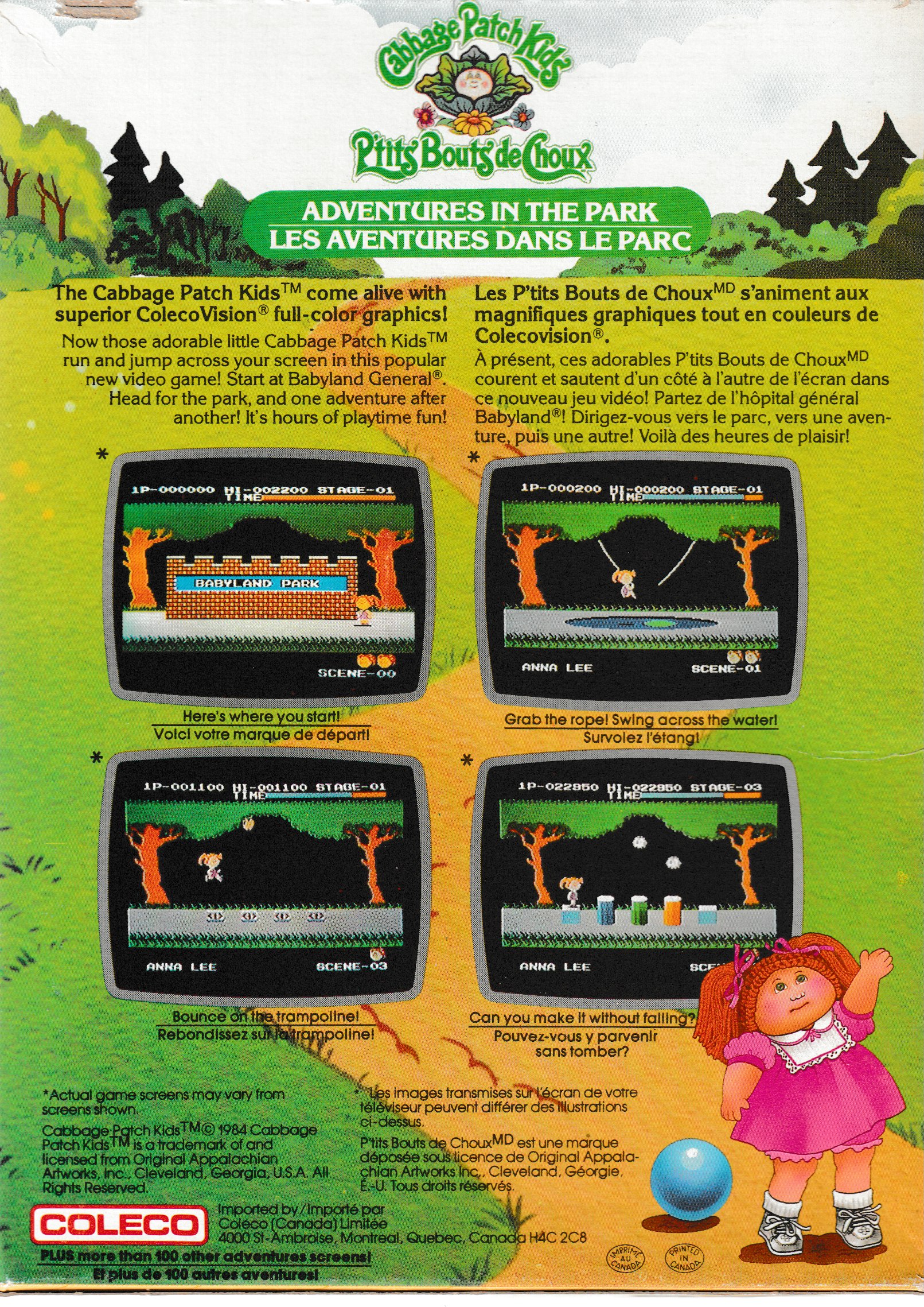Cabbage Patch Kids: Adventure in the Park (CA) US Back Box Art