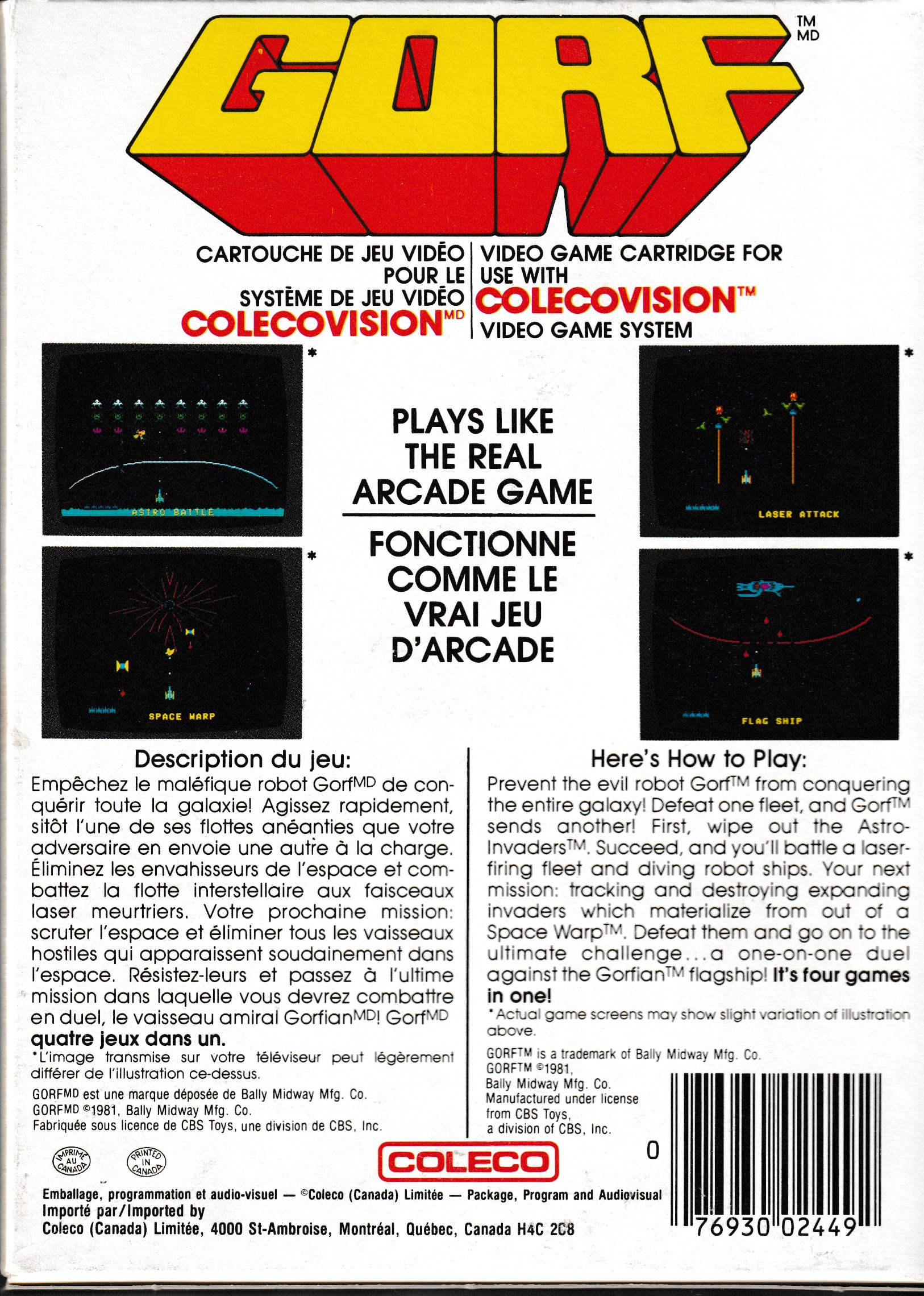 Gorf (CA) US Back Box Art