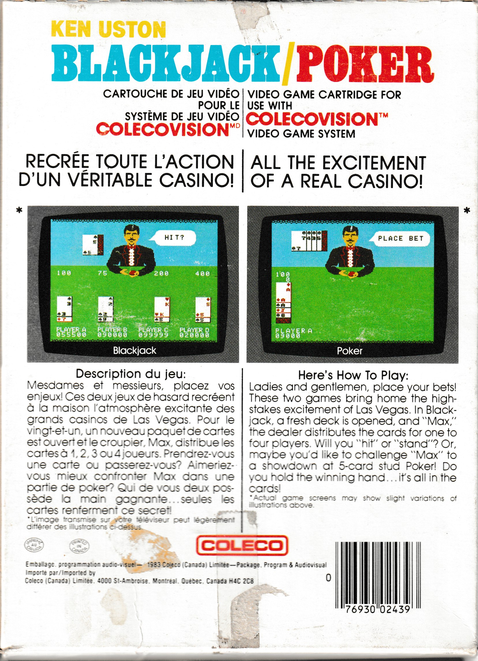 Ken Uston Blackjack & Poker (CA) US Back Box Art