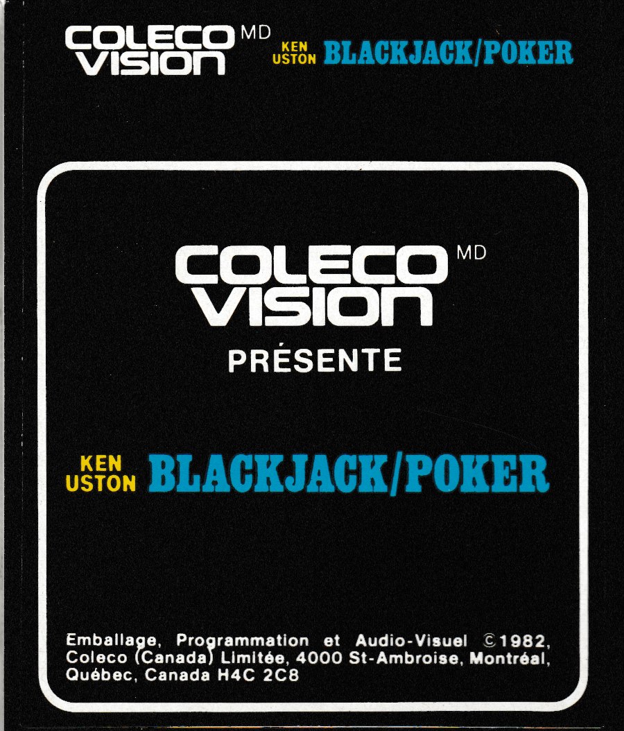 Ken Uston Blackjack & Poker (CA) Cartridge Label