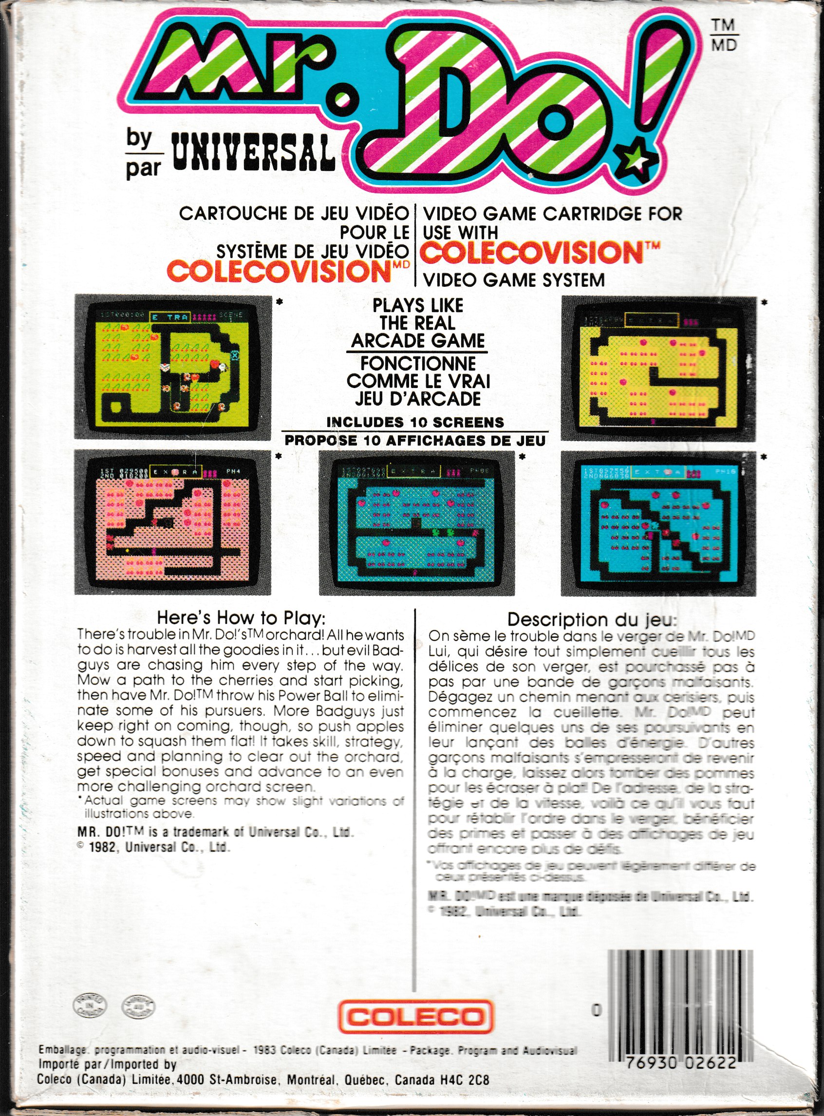 Mr. Do! (CA) US Back Box Art