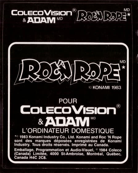 Roc n Rope (CA) Cartridge Label