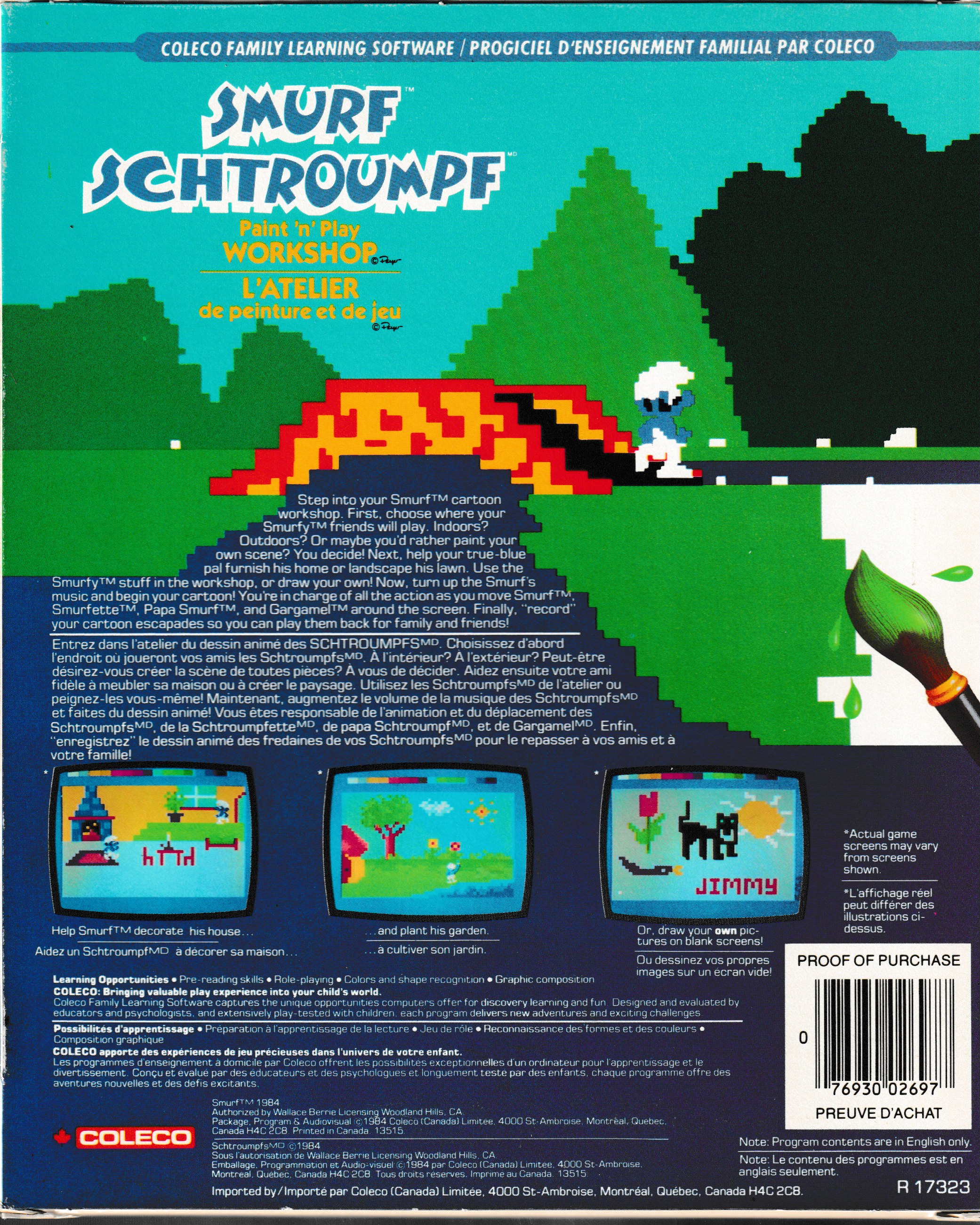 Smurf: Paint 'n' Play Workshop (CA) US Back Box Art