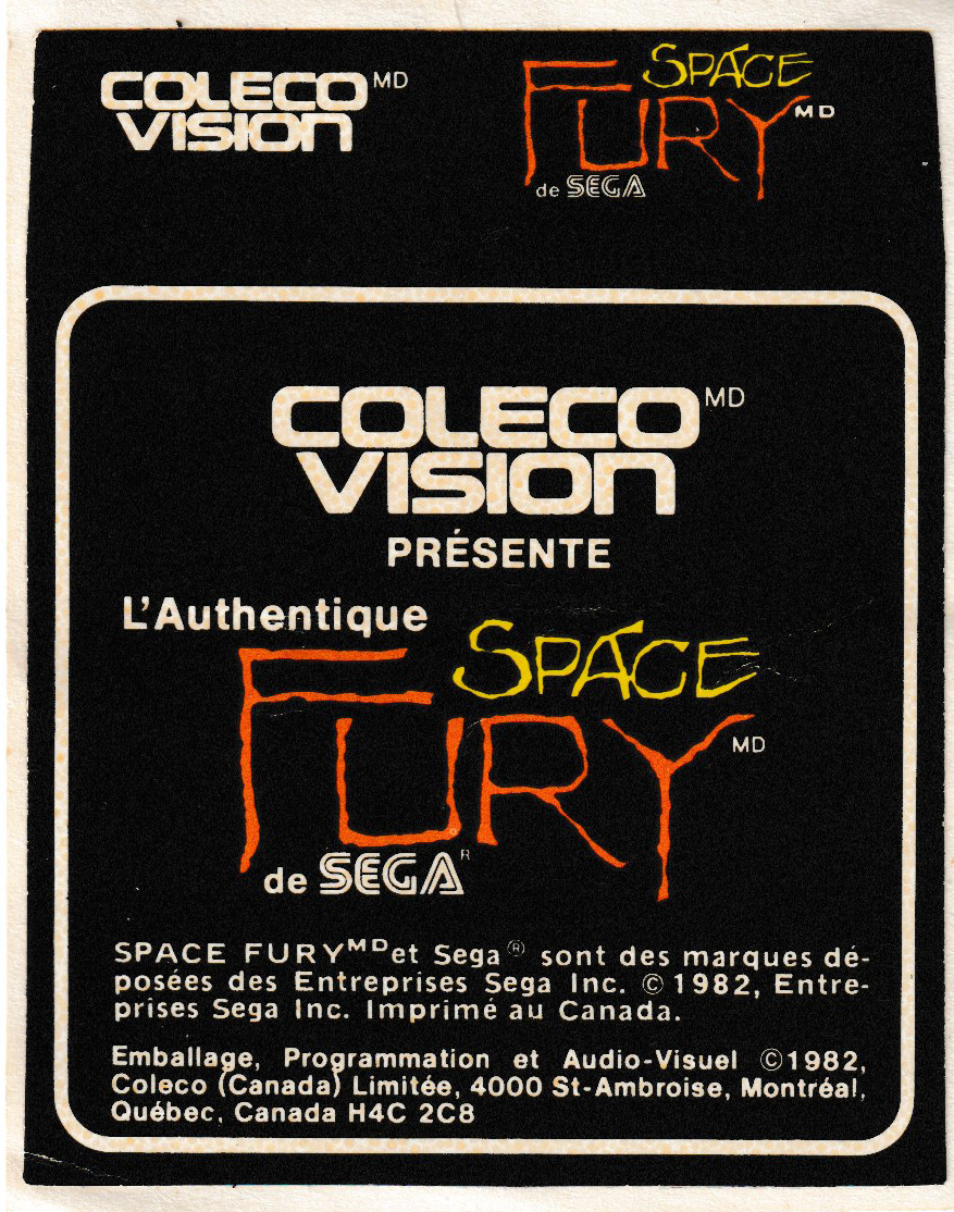 Space Fury (CA) Cartridge Label