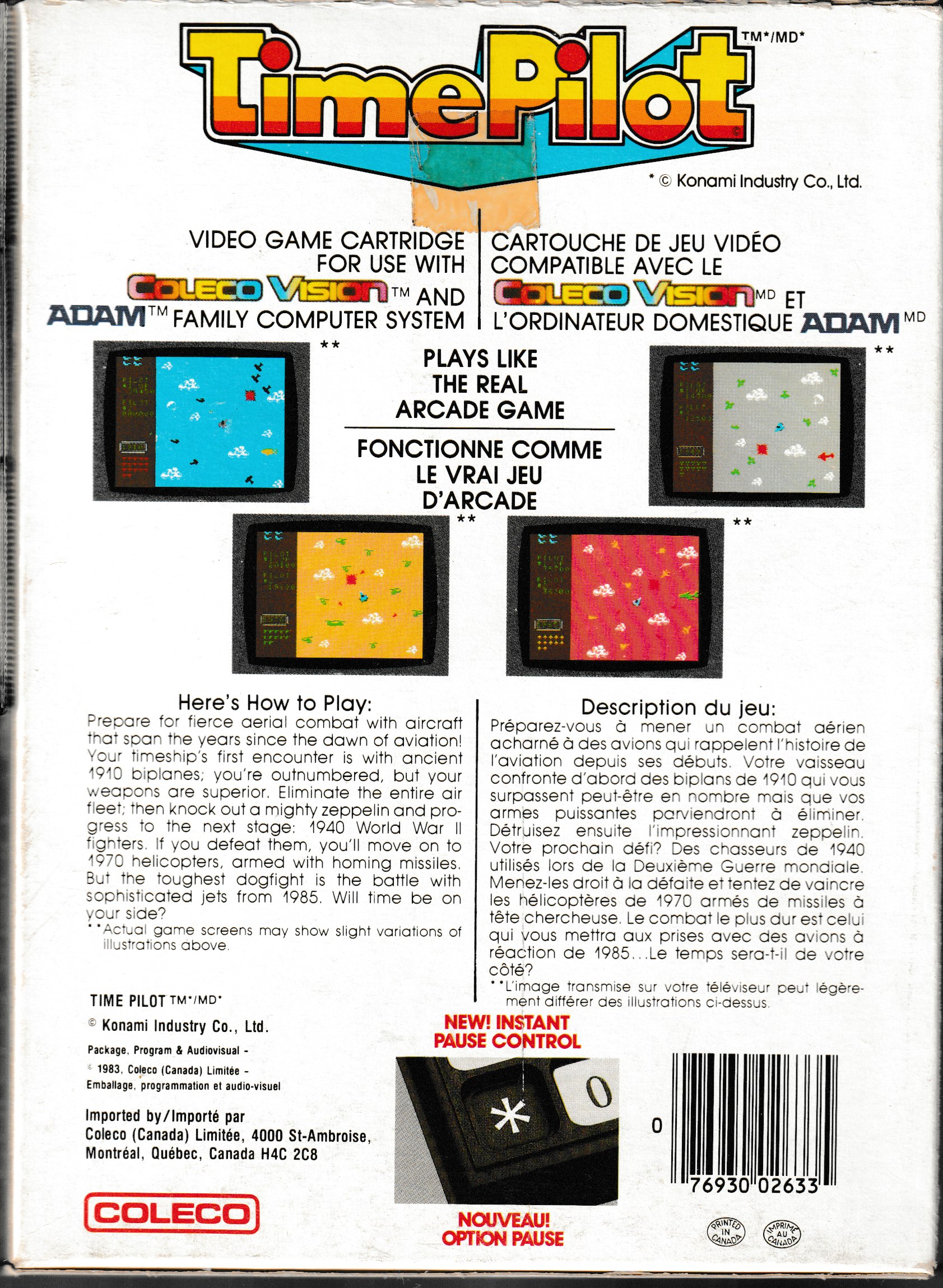 Time Pilot (CA) US Back Box Art