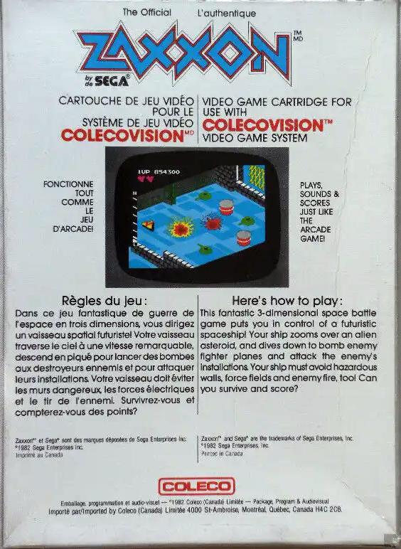 Zaxxon (CA) US Back Box Art