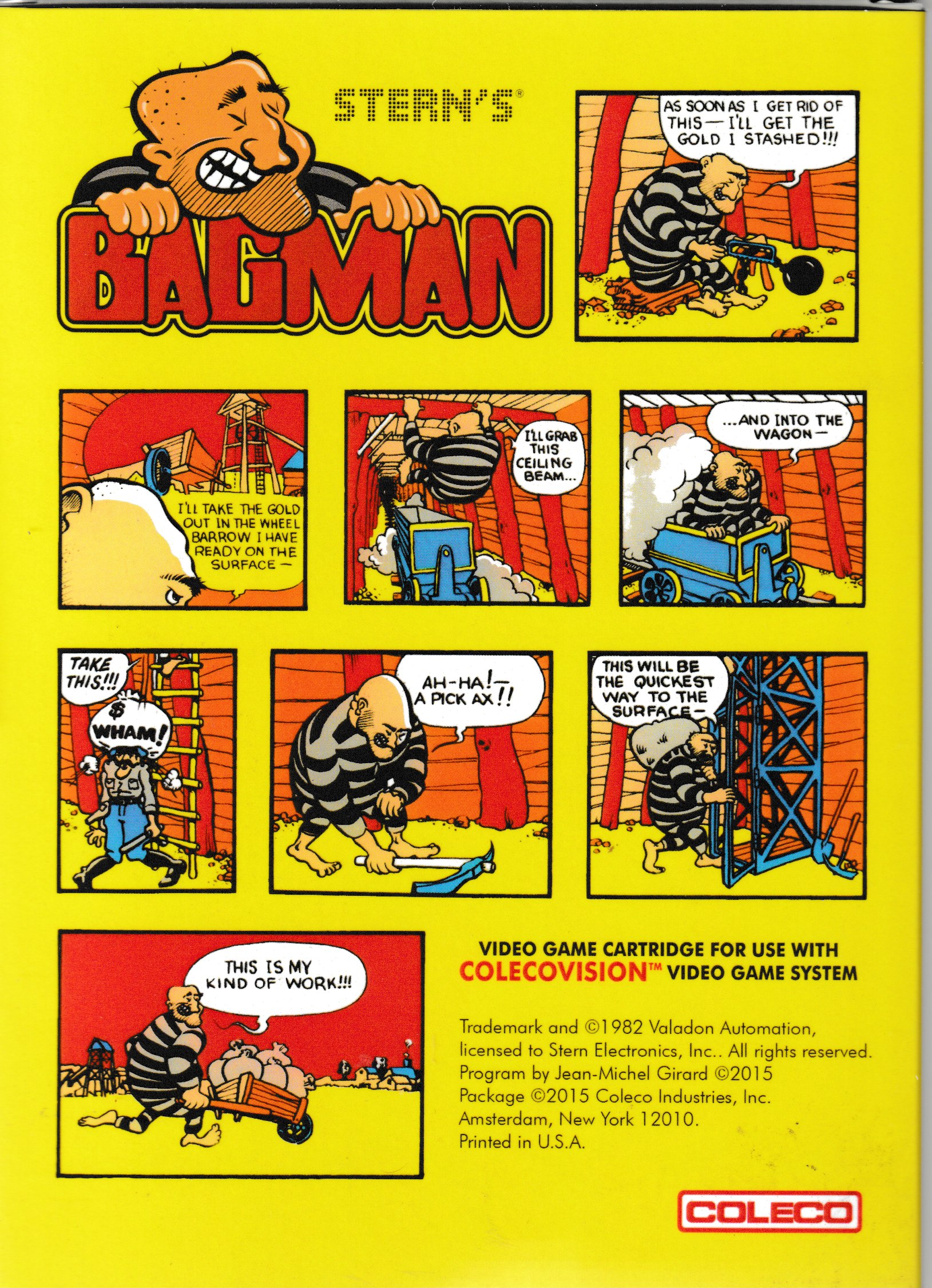 Bagman (Yellow) US Back Box Art