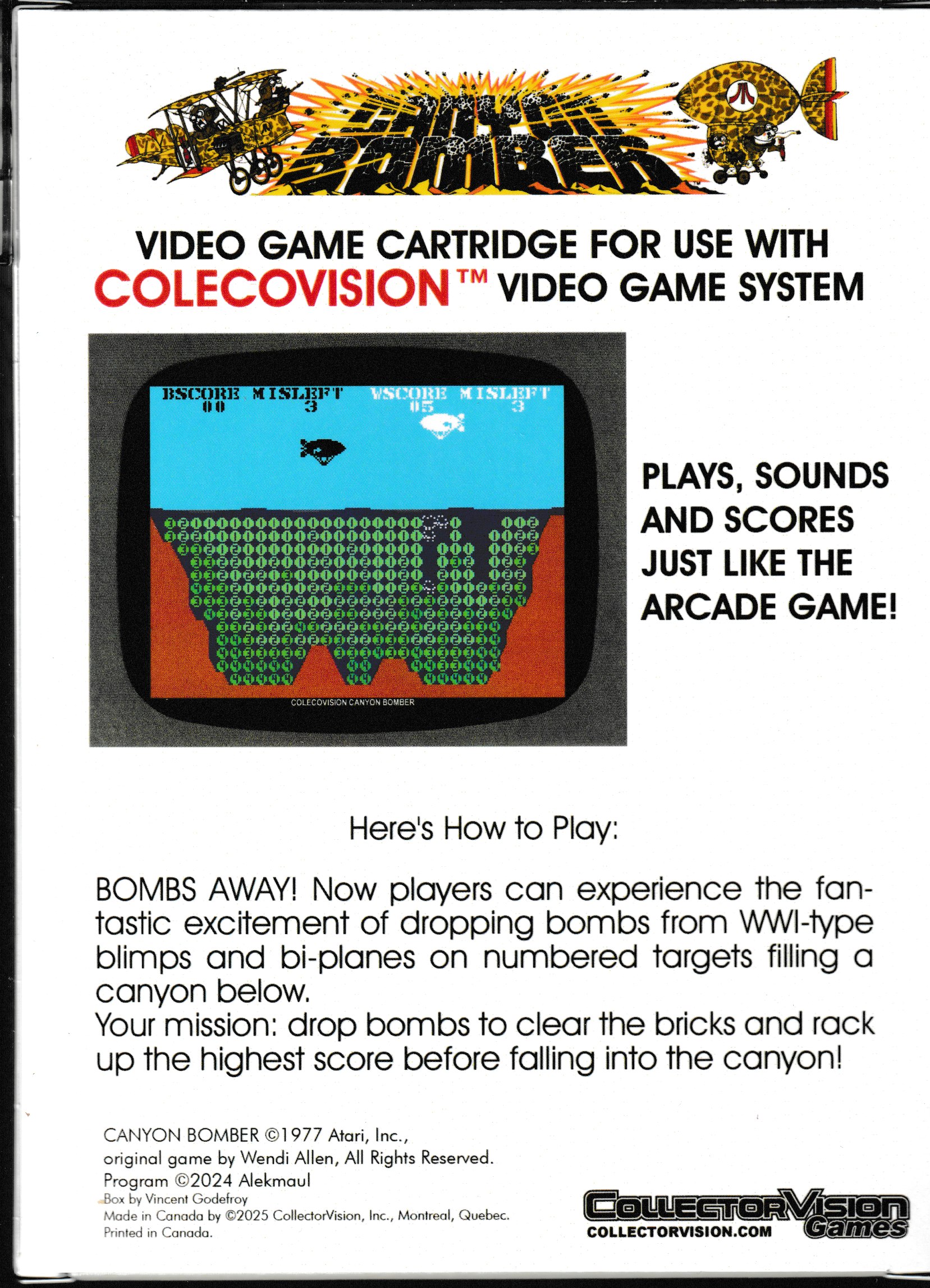 Canyon Bomber US Back Box Art
