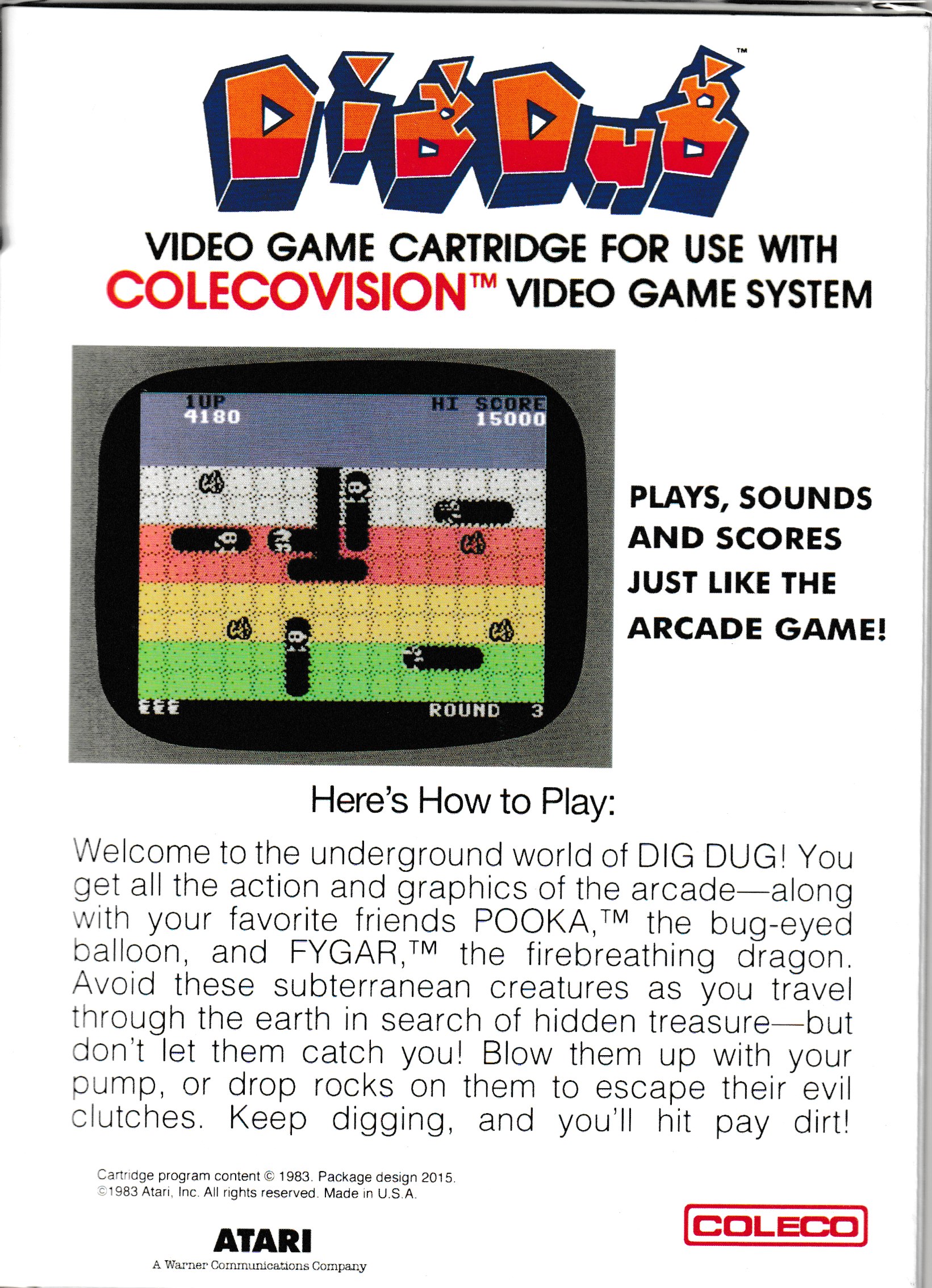 DigDug (Box-Only) US Back Box Art