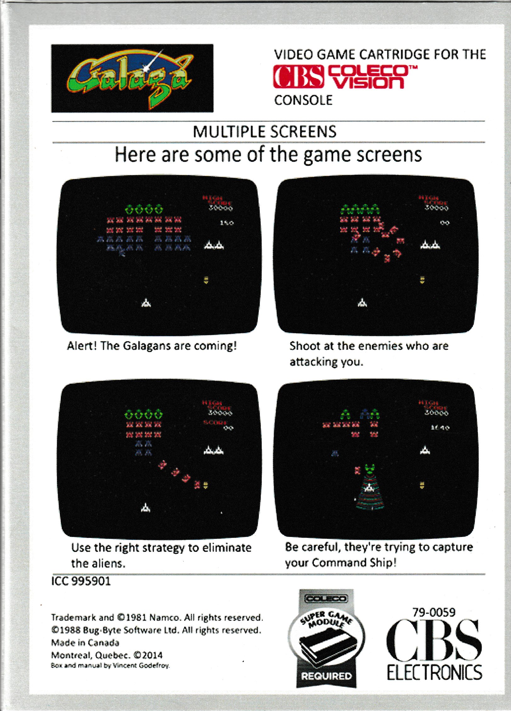 Galaga (CBS) US Back Box Art