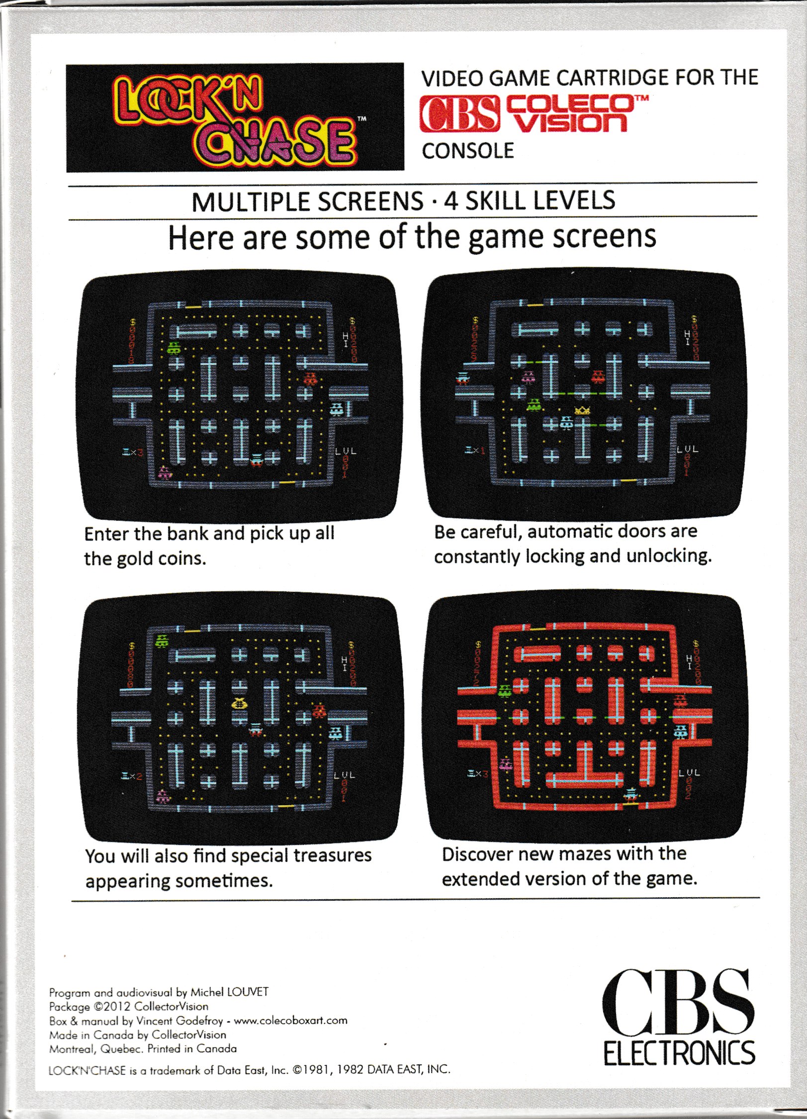 Lock'n Chase (CBS) US Back Box Art