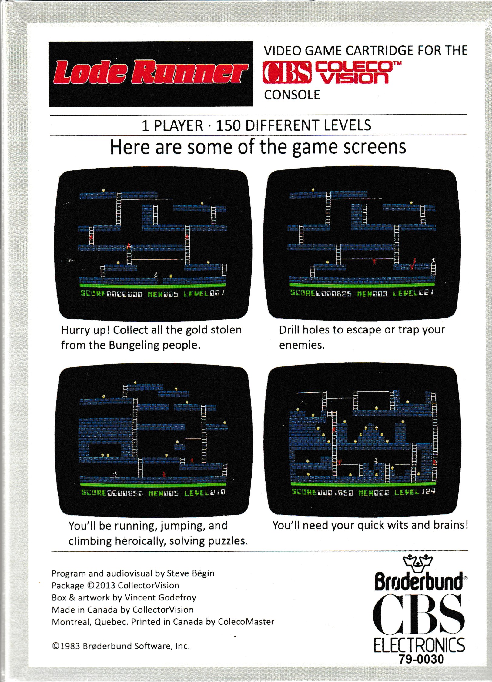 Lode Runner (CBS) US Back Box Art