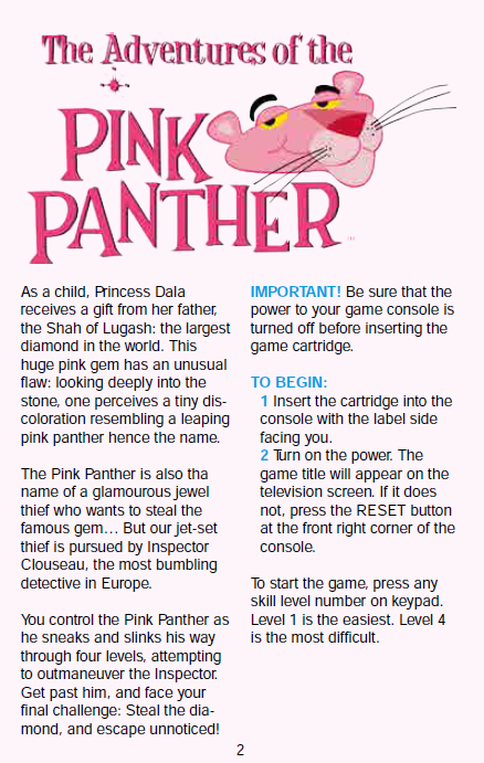 Pink Panther, The Adventures Of  (Blue) US User Manual