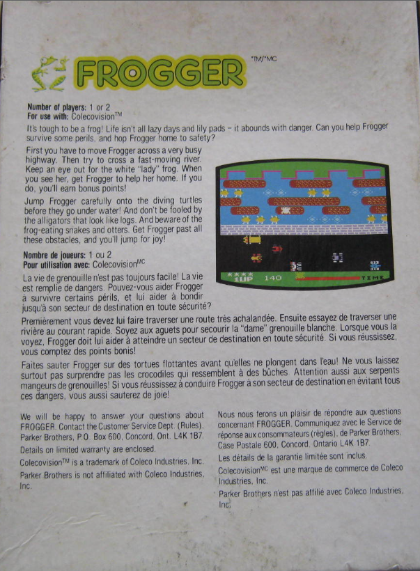 Frogger (CA) US Back Box Art