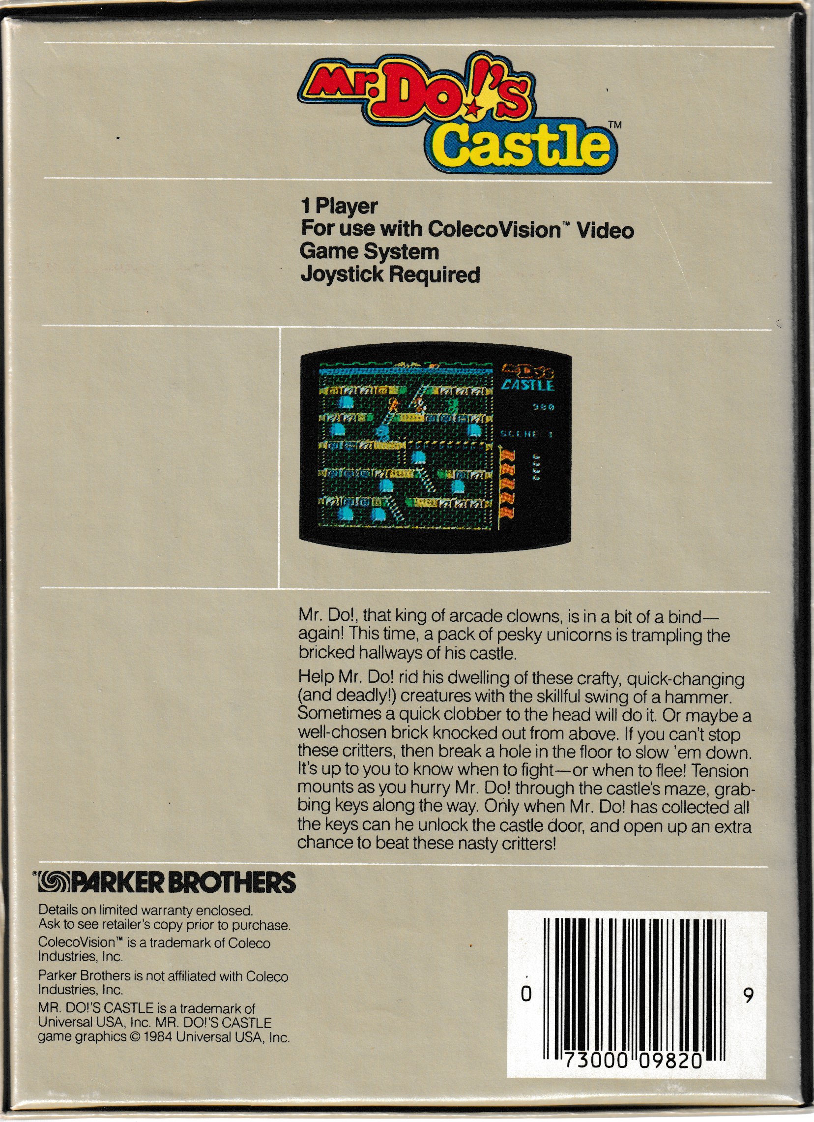 Mr. Do's Castle US Back Box Art