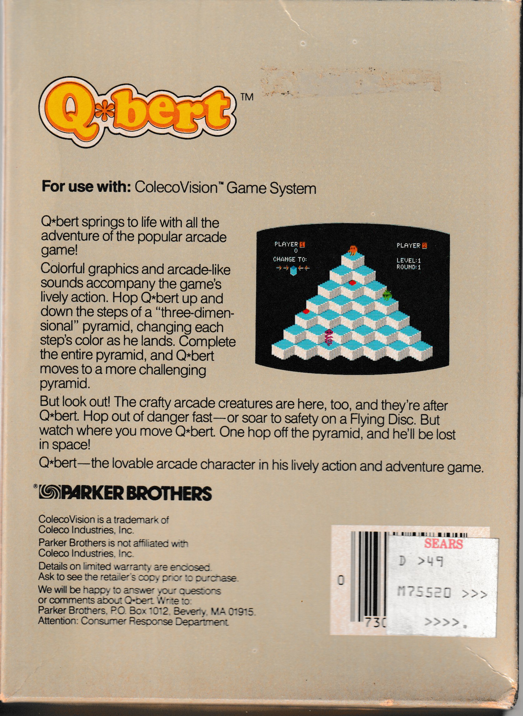 Q*bert US Back Box Art