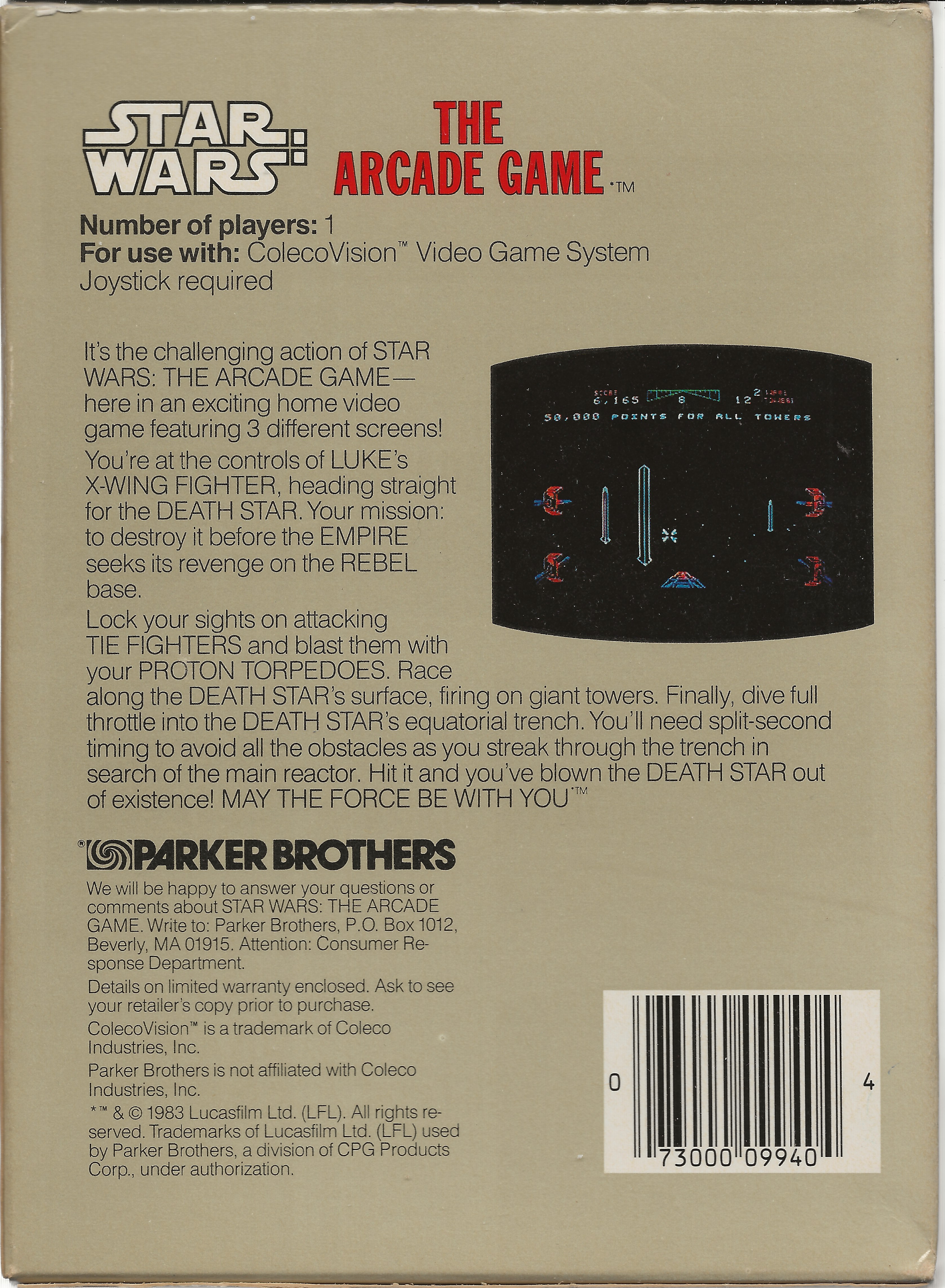 Star Wars: The Arcade Game US Back Box Art