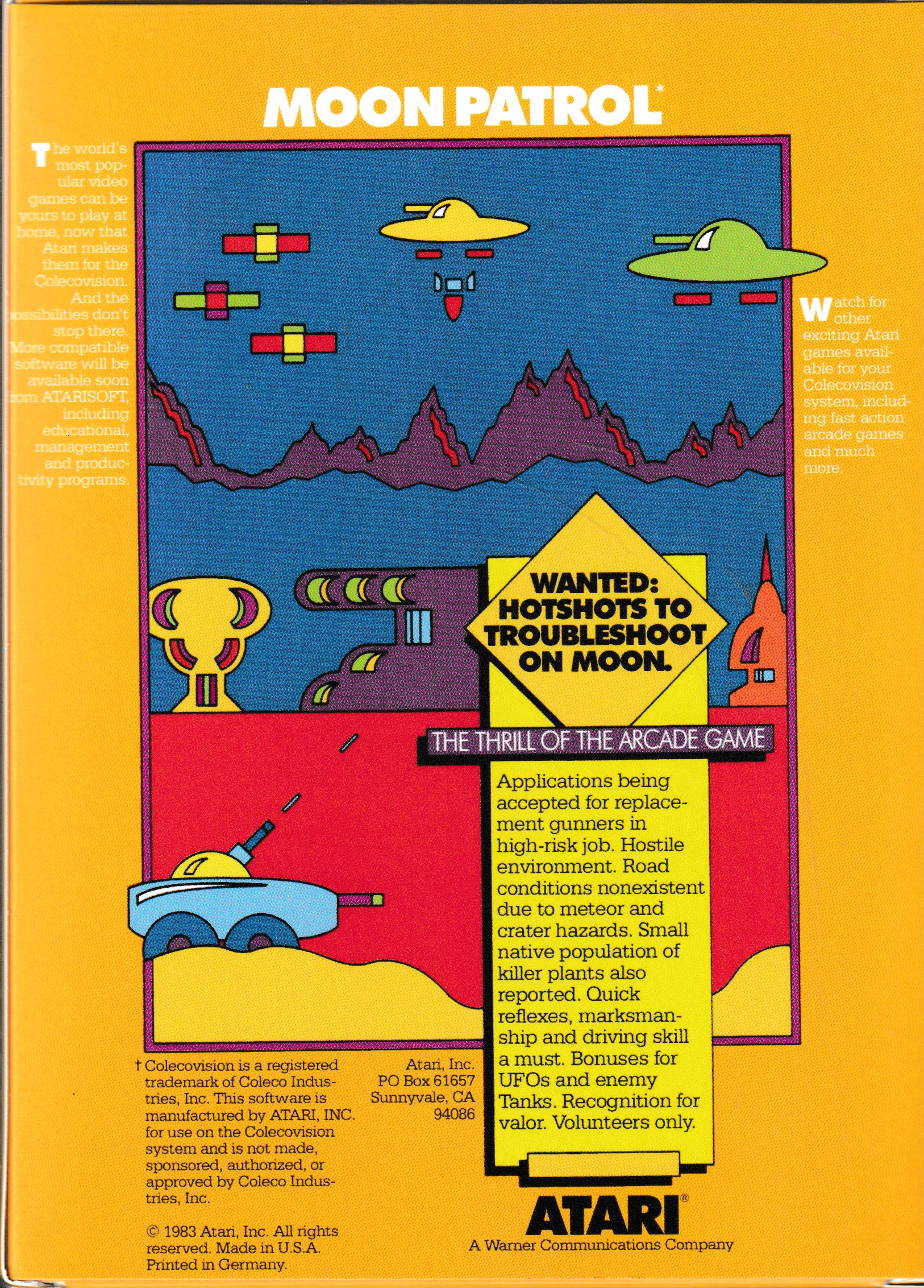 Moon Patrol (Box Only) US Back Box Art
