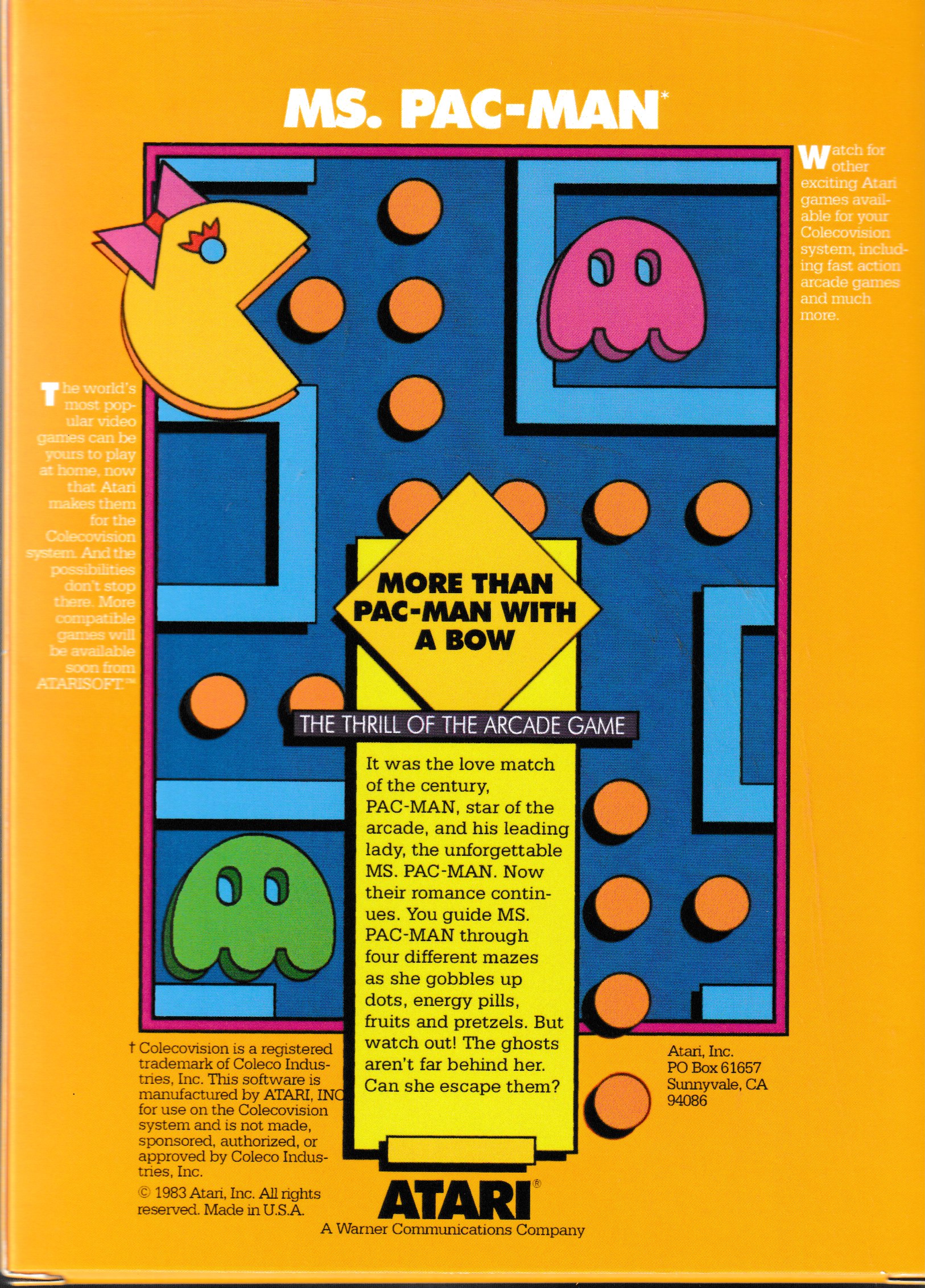 Ms. Pac-Man (Box Only) US Back Box Art