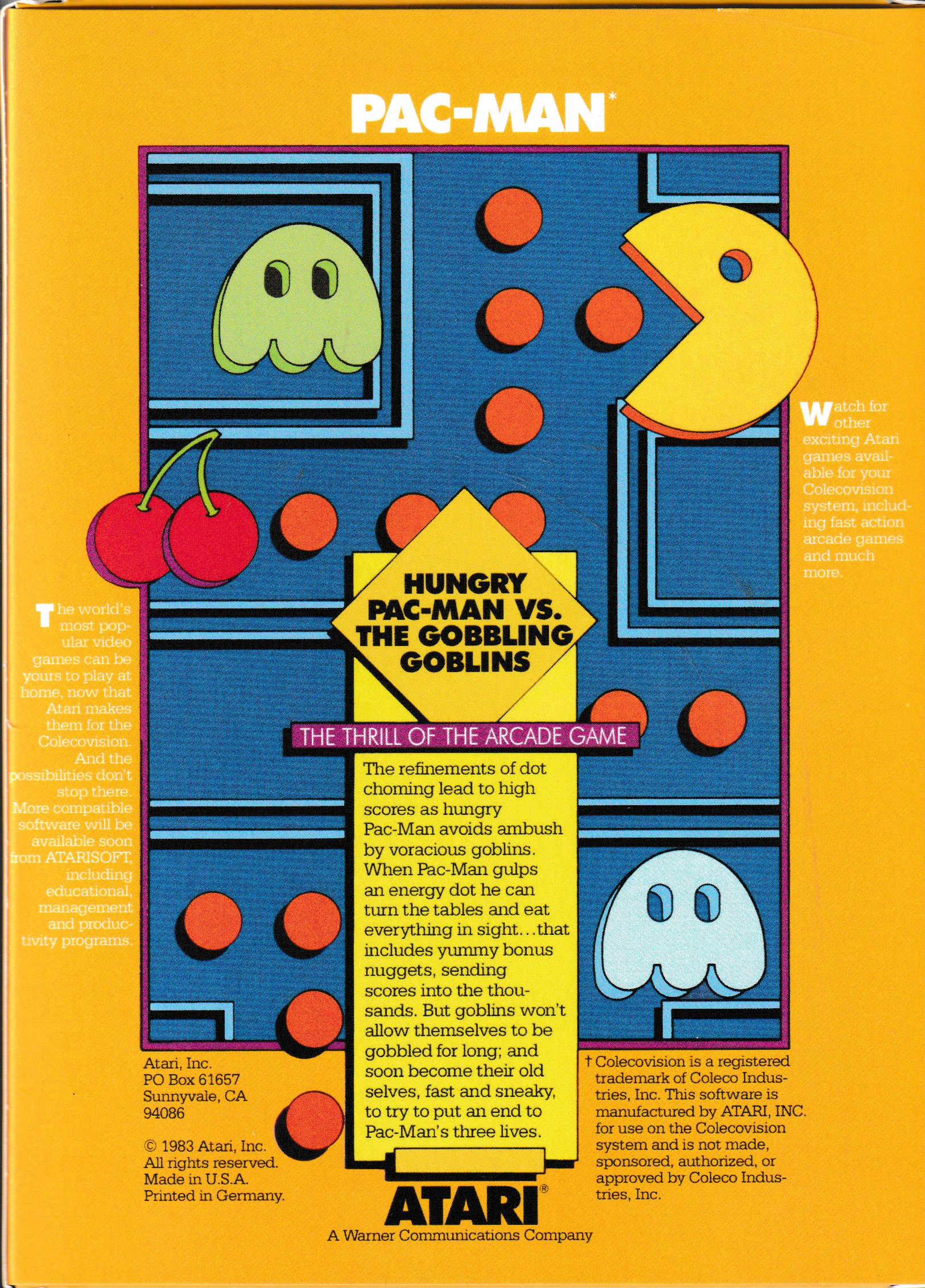 Pac-Man (Box Only) US Back Box Art