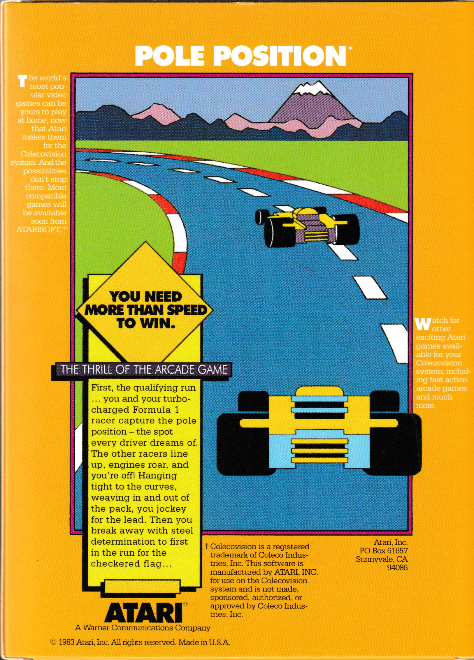 Pole Position (Box Only) US Back Box Art