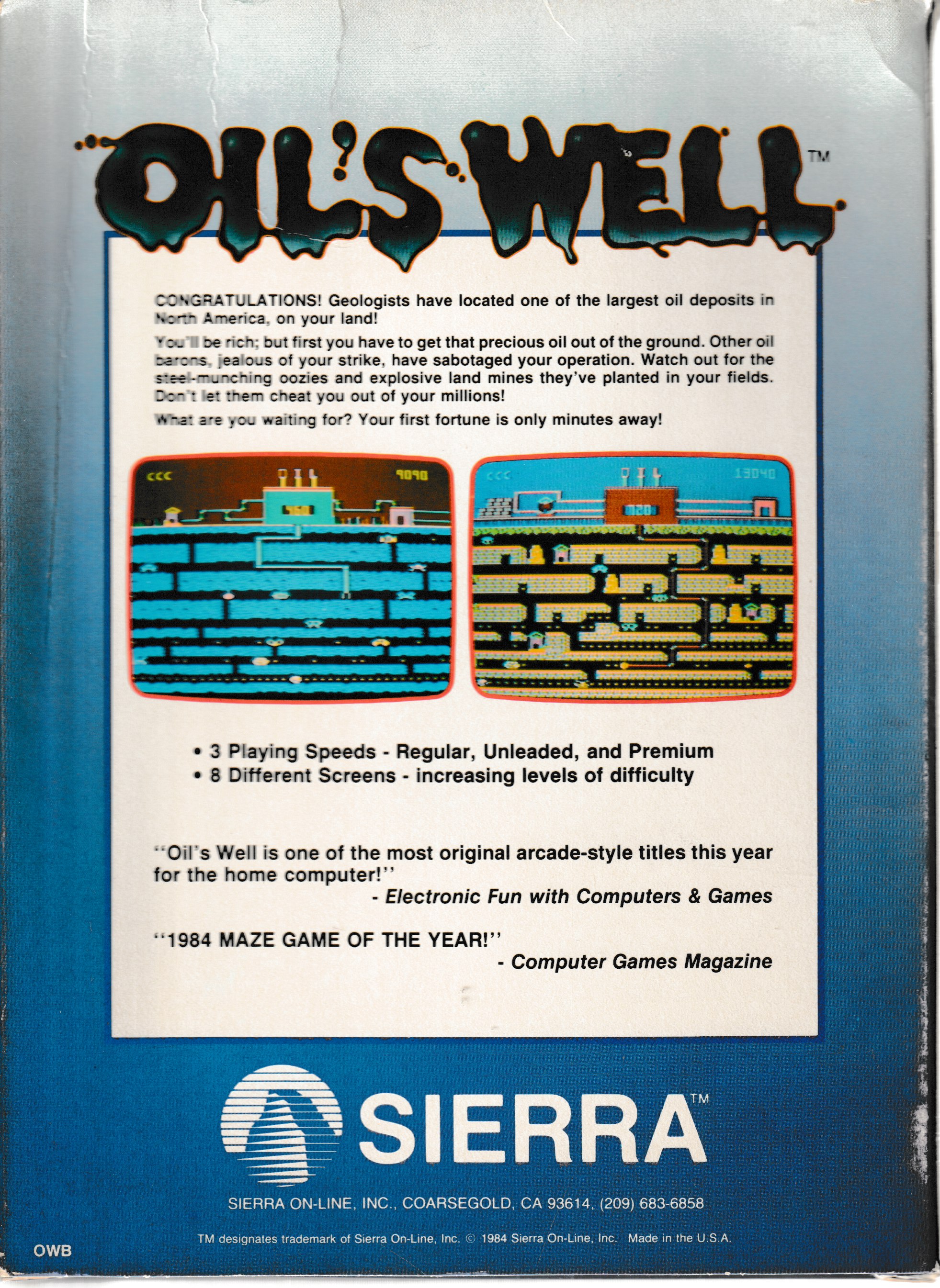 Oil's Well US Back Box Art